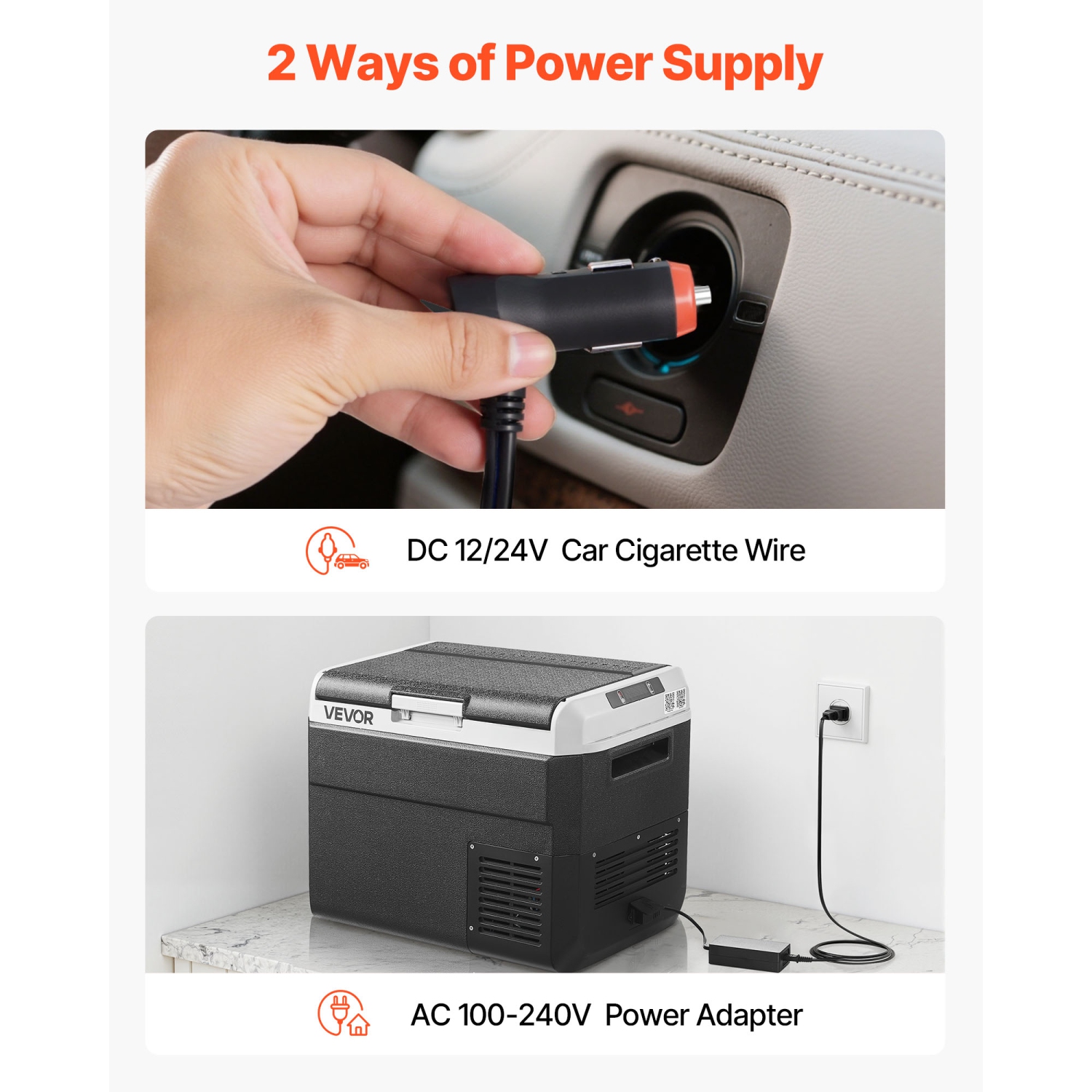 VEVOR 12 Volt Car Refrigerator, 31.7QT/30L Car Fridge, Portable Electric Cooler with -4℉~68℉ Adjustable Temperature, 12/24V DC and 100- 240V AC