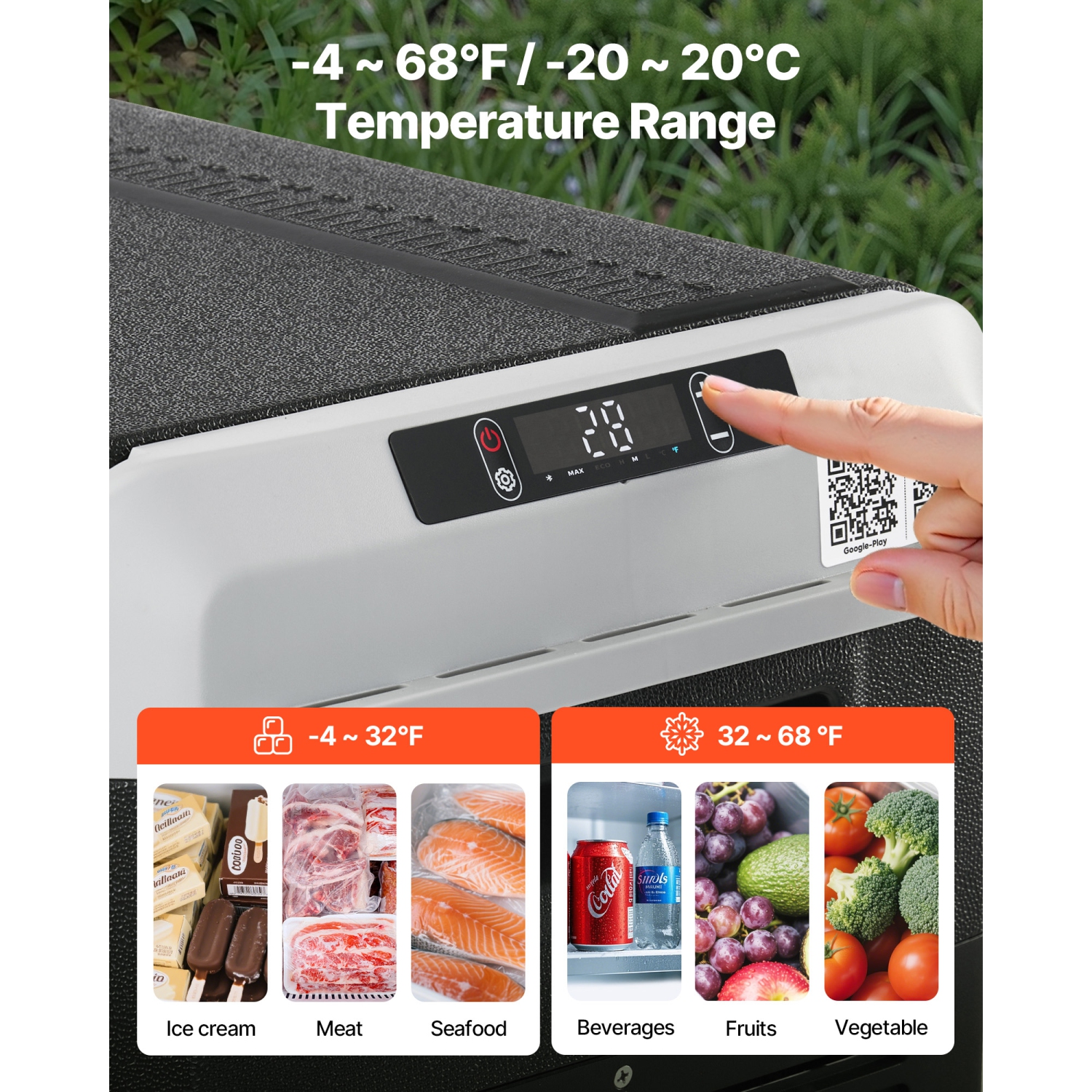VEVOR 12 Volt Car Refrigerator, 52.8QT/50L Car Fridge, Portable Electric Cooler with -4℉~68℉ Adjustable Temperature, 12/24V DC and 100- 240V AC