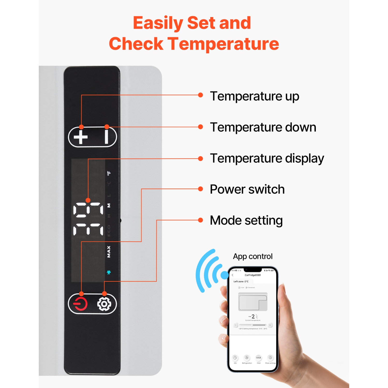 VEVOR 12 Volt Car Refrigerator, 52.8QT/50L Car Fridge, Portable Electric Cooler with -4℉~68℉ Adjustable Temperature, 12/24V DC and 100- 240V AC