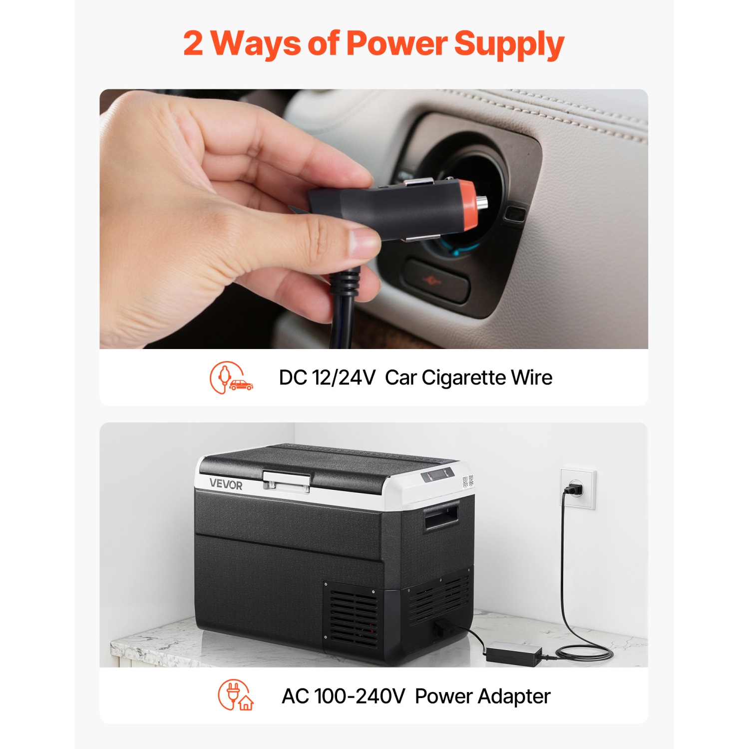 VEVOR 12 Volt Car Refrigerator, 52.8QT/50L Car Fridge, Portable Electric Cooler with -4℉~68℉ Adjustable Temperature, 12/24V DC and 100- 240V AC