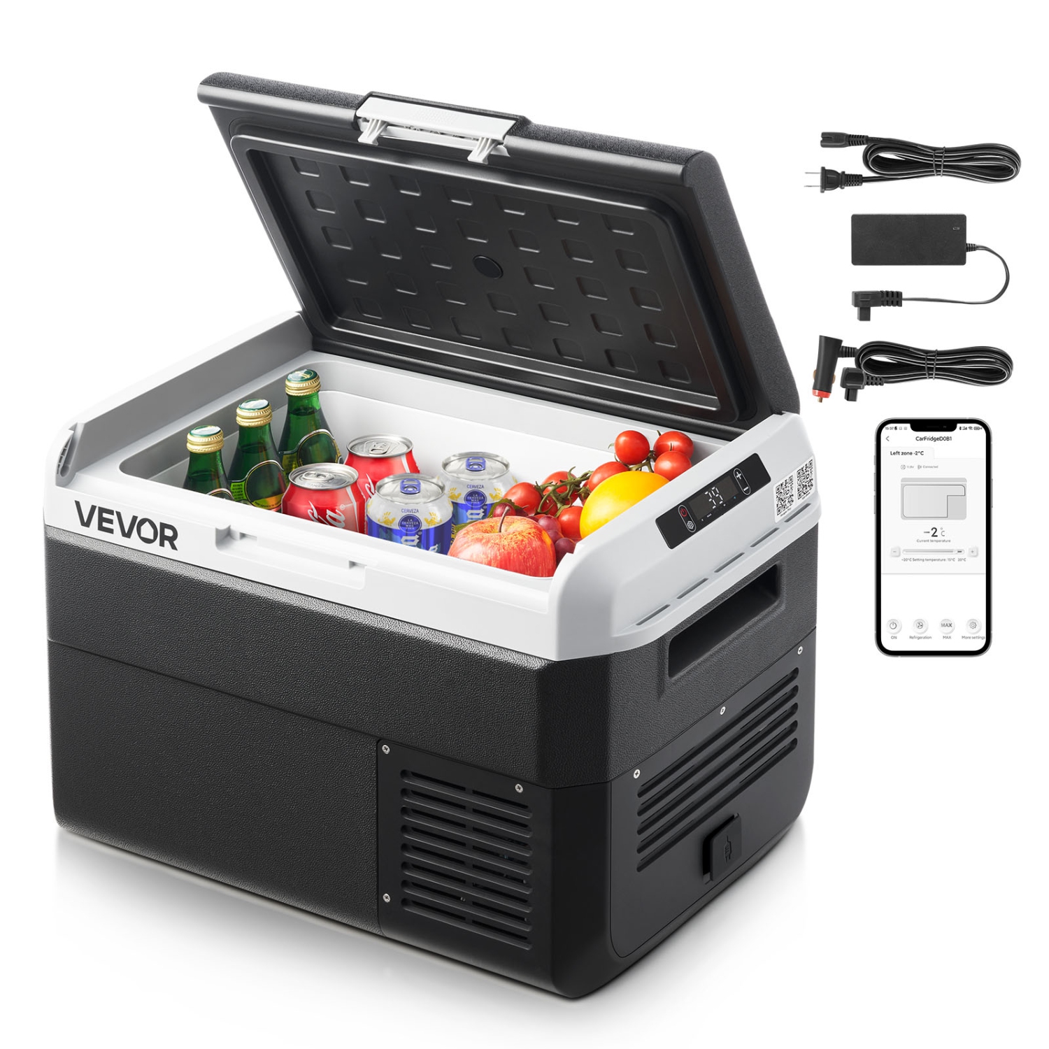 VEVOR 12 Volt Car Refrigerator, 26.4QT/25L Car Fridge, Portable Electric Cooler with -4℉~68℉ Adjustable Temperature, 12/24V DC and 100- 240V AC