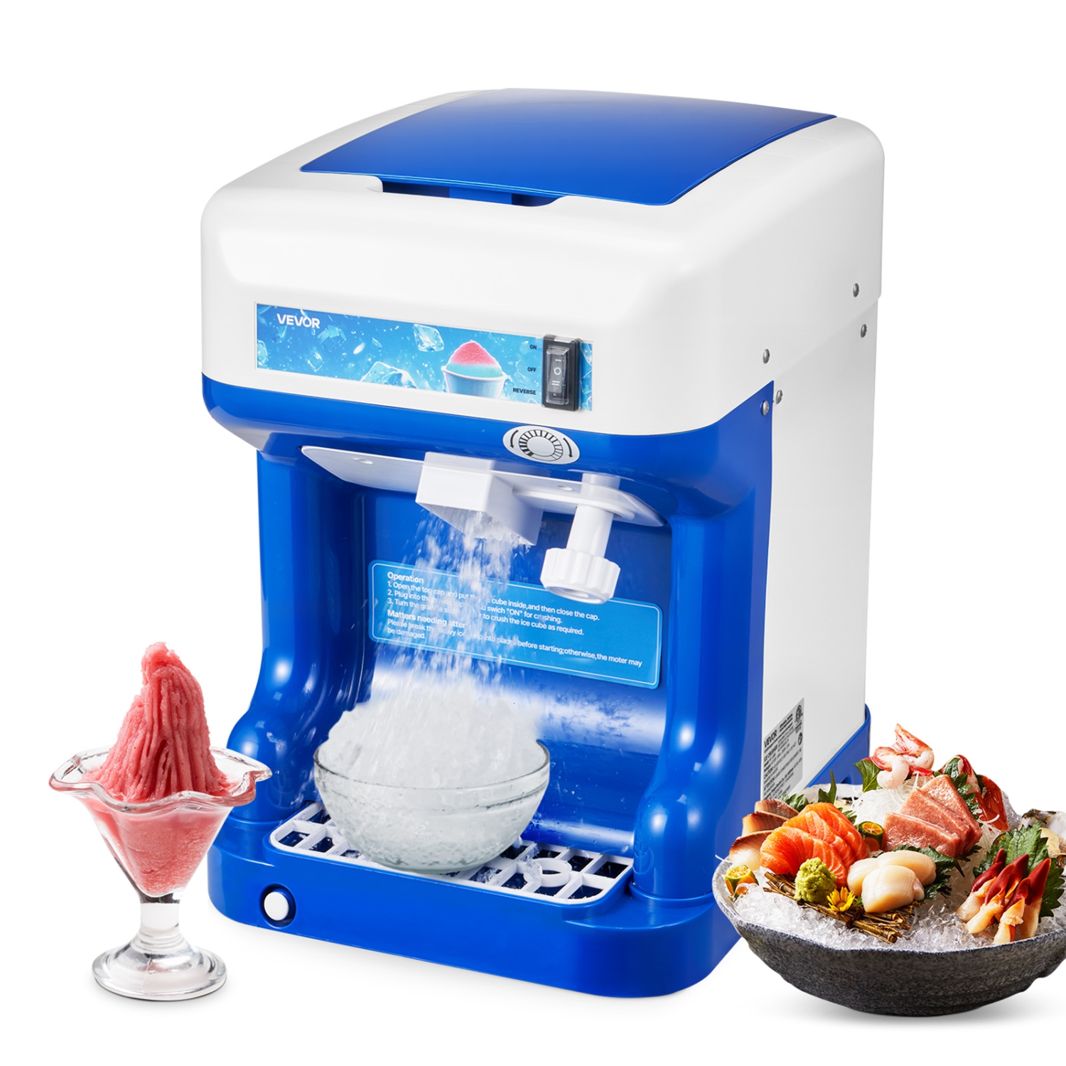 VEVOR 286lbs Per Hour Commercial Ice Shaver Crusher, Electric Snow Cone Maker with 2L Ice Cube Box, 250W 1500RPM Tabletop Shaved Ice Machine for