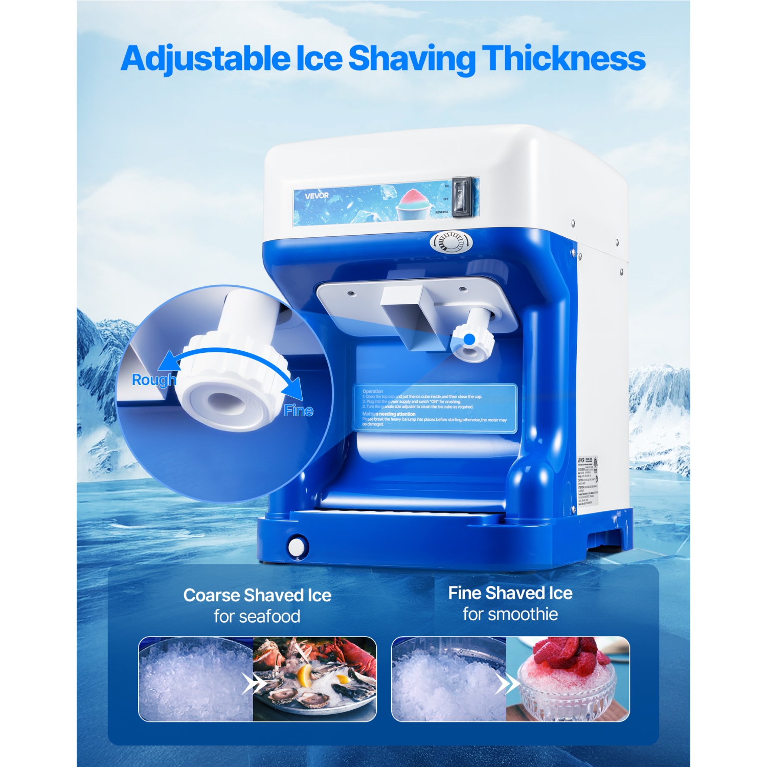 VEVOR 286lbs Per Hour Commercial Ice Shaver Crusher, Electric Snow Cone Maker with 2L Ice Cube Box, 250W 1500RPM Tabletop Shaved Ice Machine for