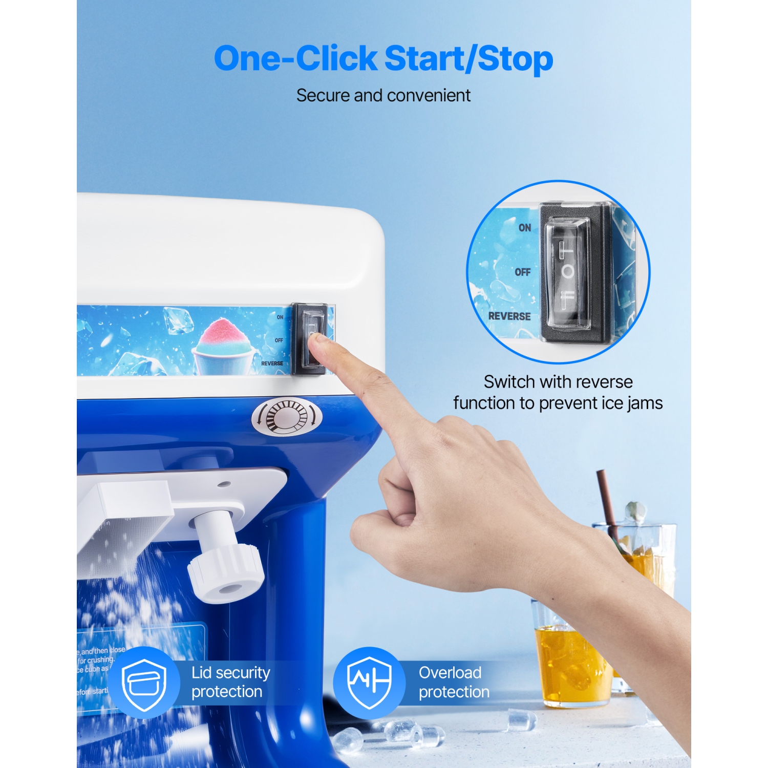 VEVOR 286lbs Per Hour Commercial Ice Shaver Crusher, Electric Snow Cone Maker with 2L Ice Cube Box, 250W 1500RPM Tabletop Shaved Ice Machine for