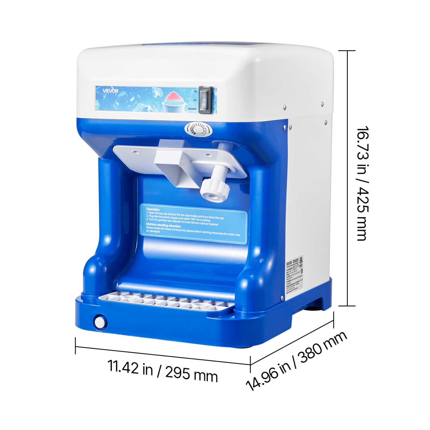 VEVOR 286lbs Per Hour Commercial Ice Shaver Crusher, Electric Snow Cone Maker with 2L Ice Cube Box, 250W 1500RPM Tabletop Shaved Ice Machine for