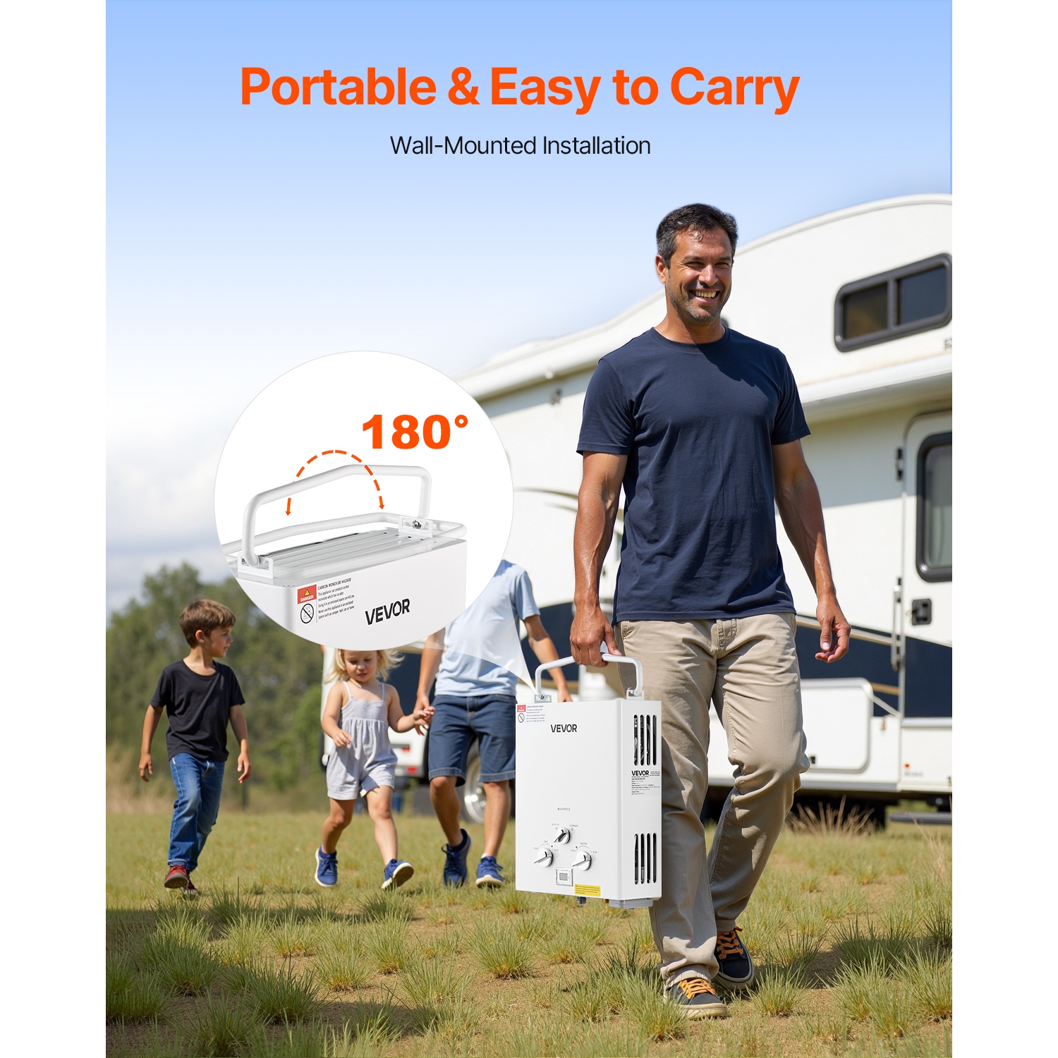 VEVOR 5L Portable Propane Water Heater, Tankless Outdoor Water Heater, 34000 BTU 1.32 GPM Instant Hot Water, with Accessory Set + Regulator +Water