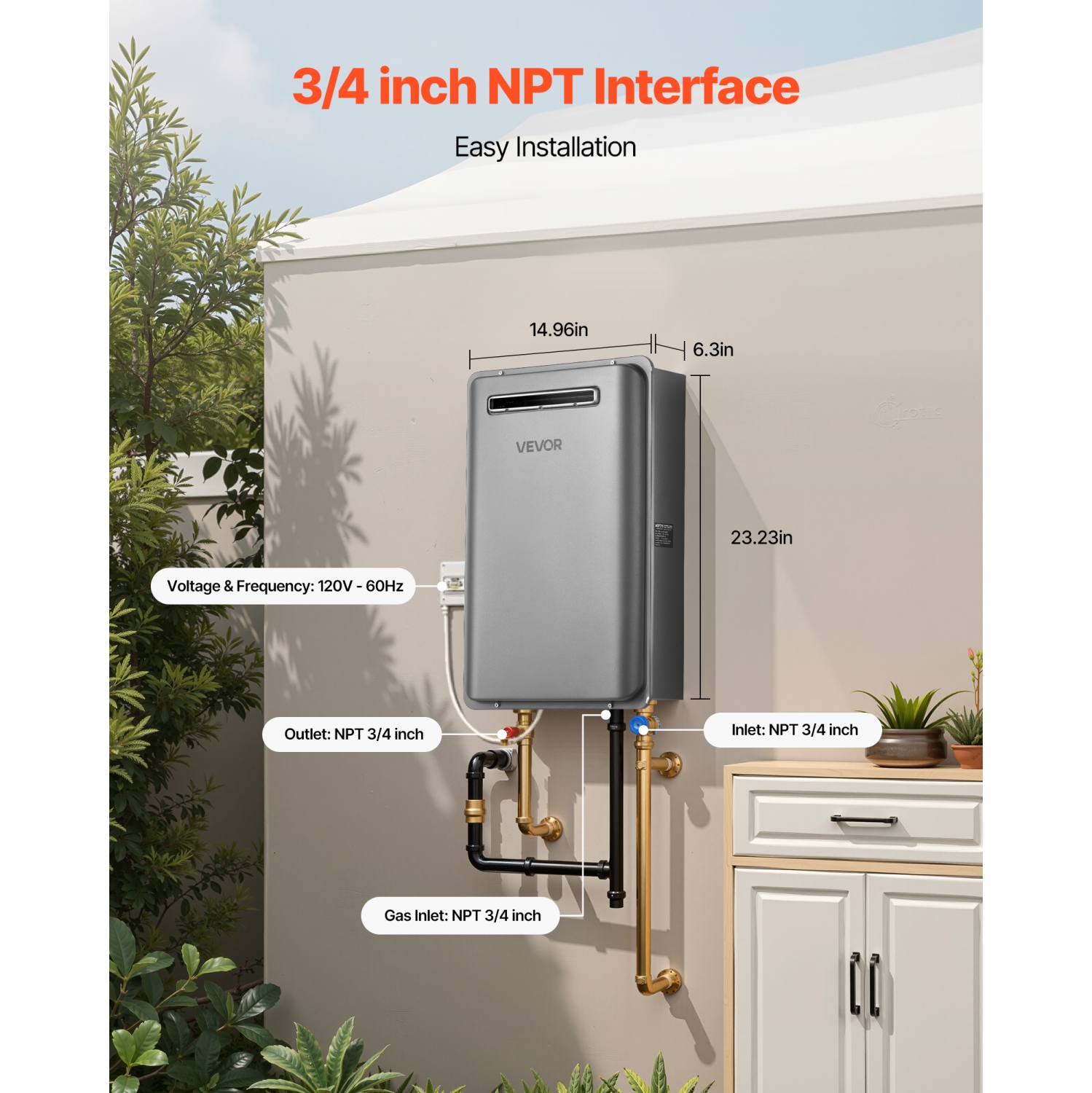 VEVOR 5.3Gal Gas Tankless Water Heater, Outdoor 120000 BTU Instant Hot Water Heater, Smart Temperature Control & 3/4 inch NPT Interface& Multiple