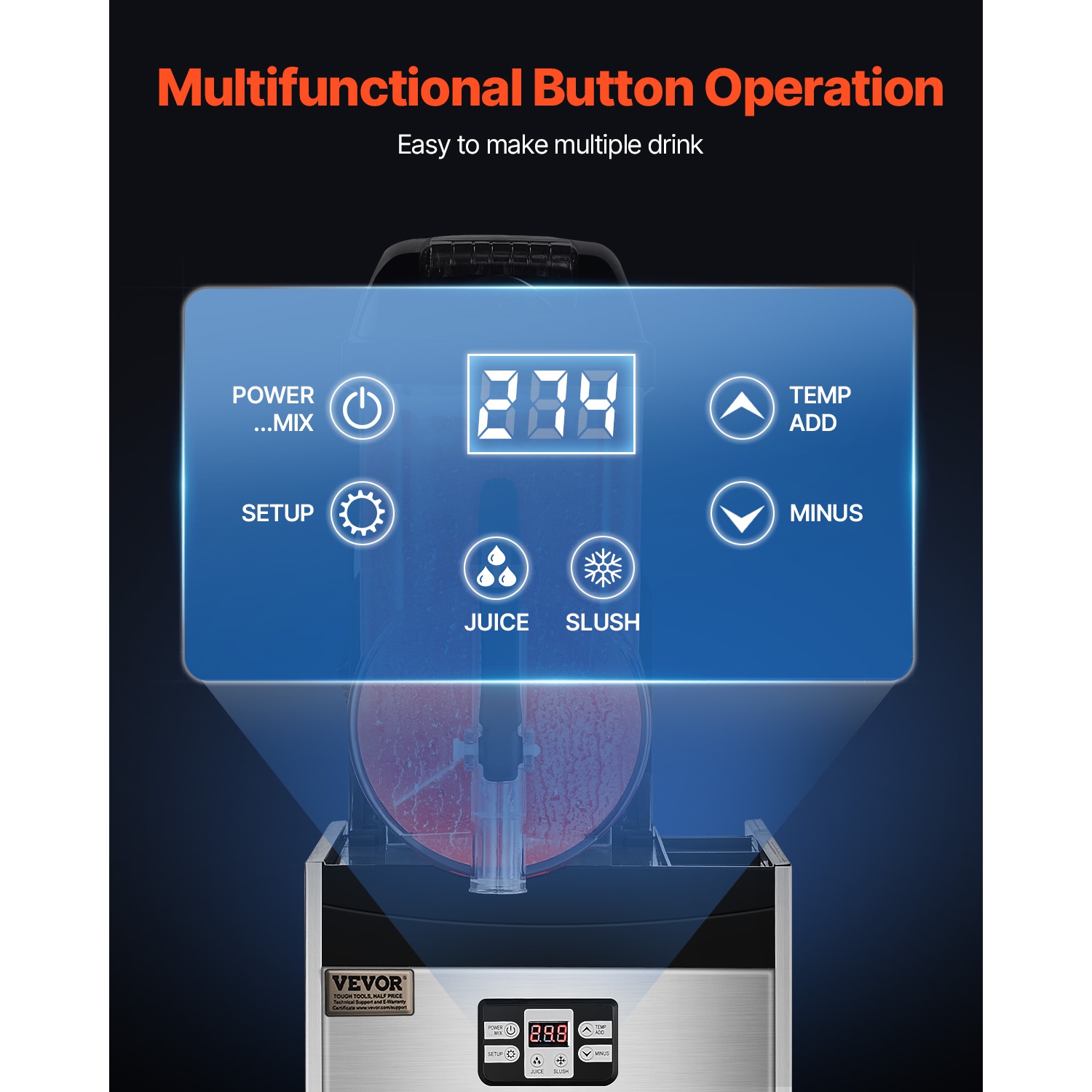 VEVOR 12L Commercial Slushy Machine, Single Tank Frozen Drink Machine, 48 Cups Stainless Steel Margarita Smoothie Frozen Drink Maker, Slushie Maker