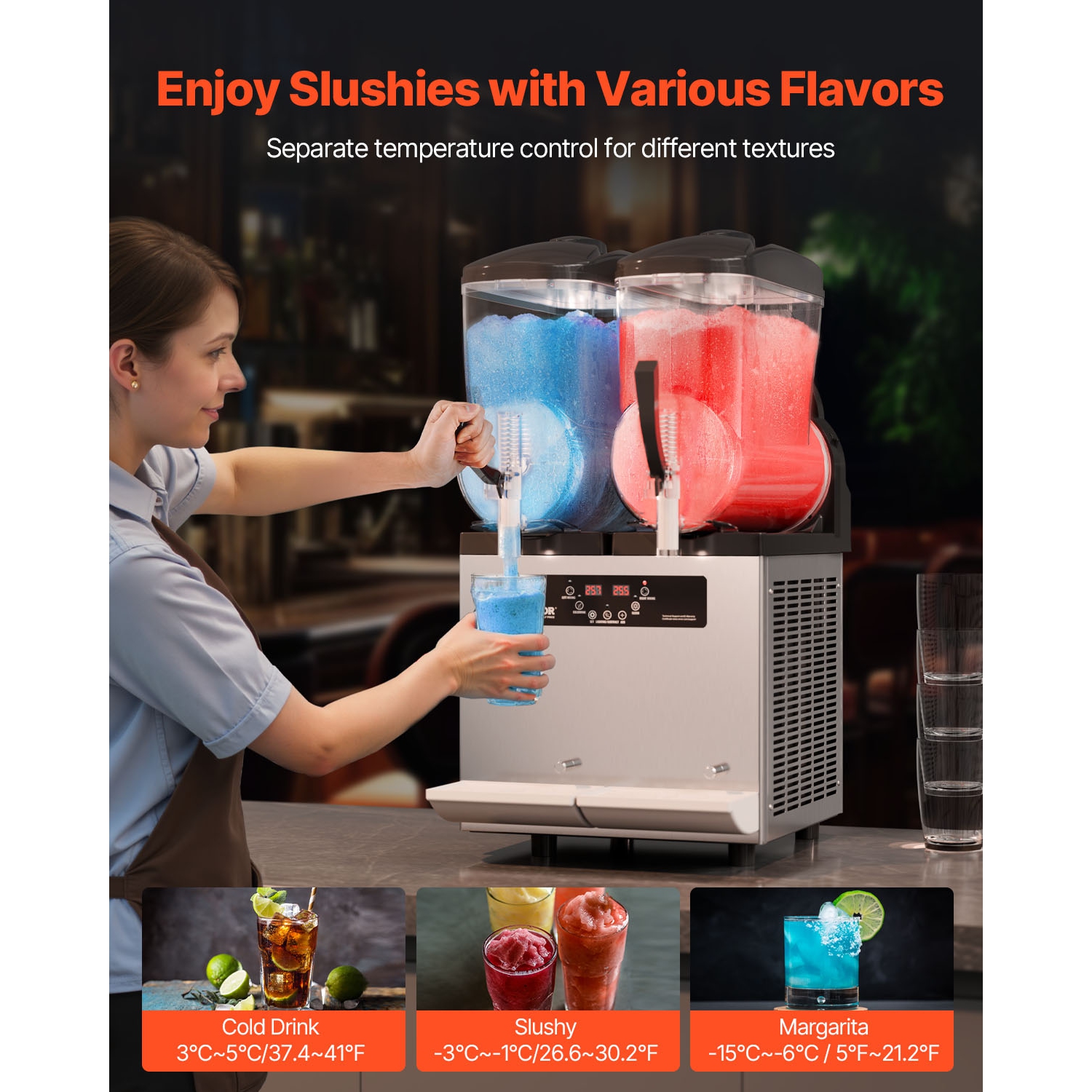 VEVOR 12Lx2 Commercial Slushy Machine, Double Tank Frozen Drink Machine, 96 Cups Stainless Steel Margarita Smoothie Frozen Drink Maker, Slushie Maker