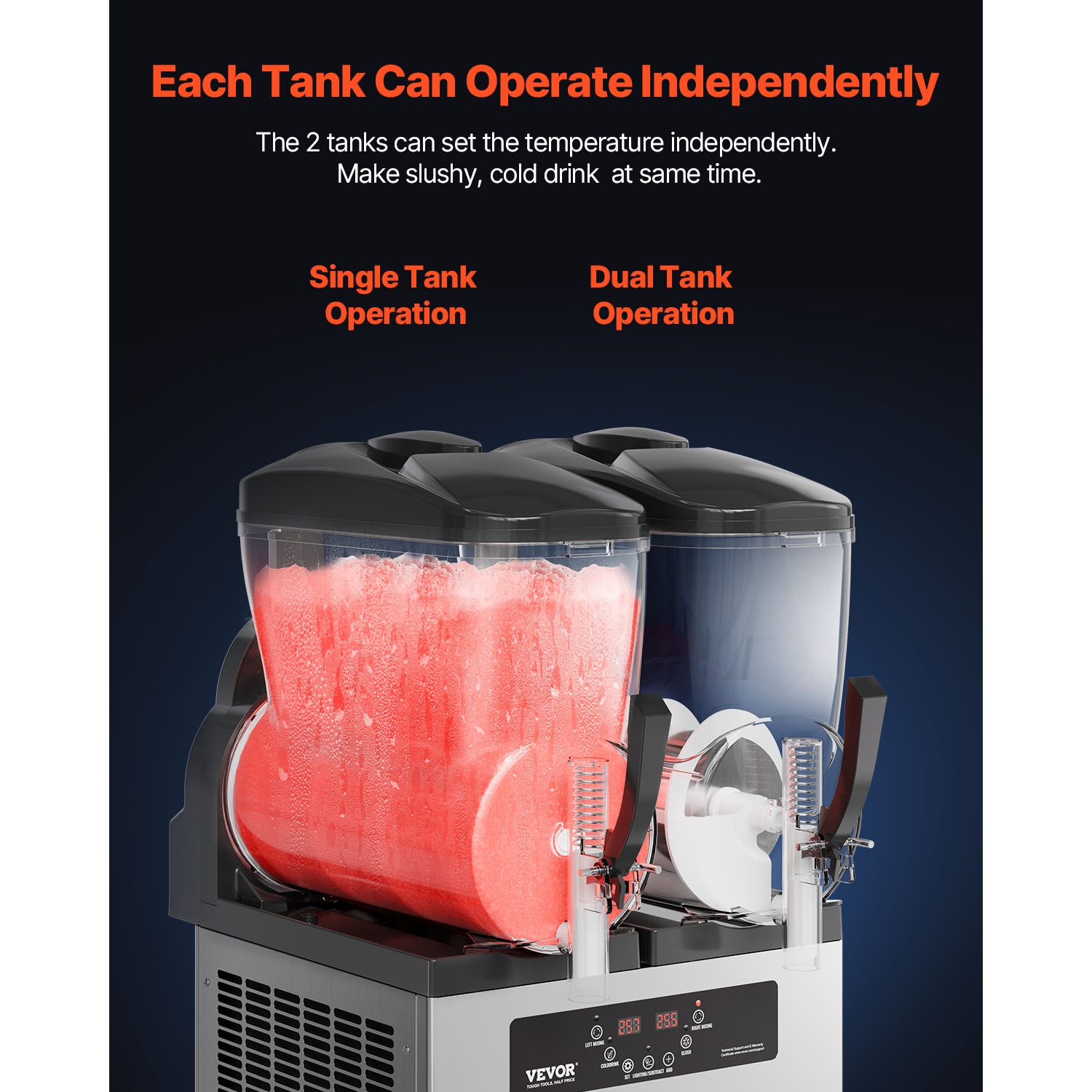 VEVOR 12Lx2 Commercial Slushy Machine, Double Tank Frozen Drink Machine, 96 Cups Stainless Steel Margarita Smoothie Frozen Drink Maker, Slushie Maker