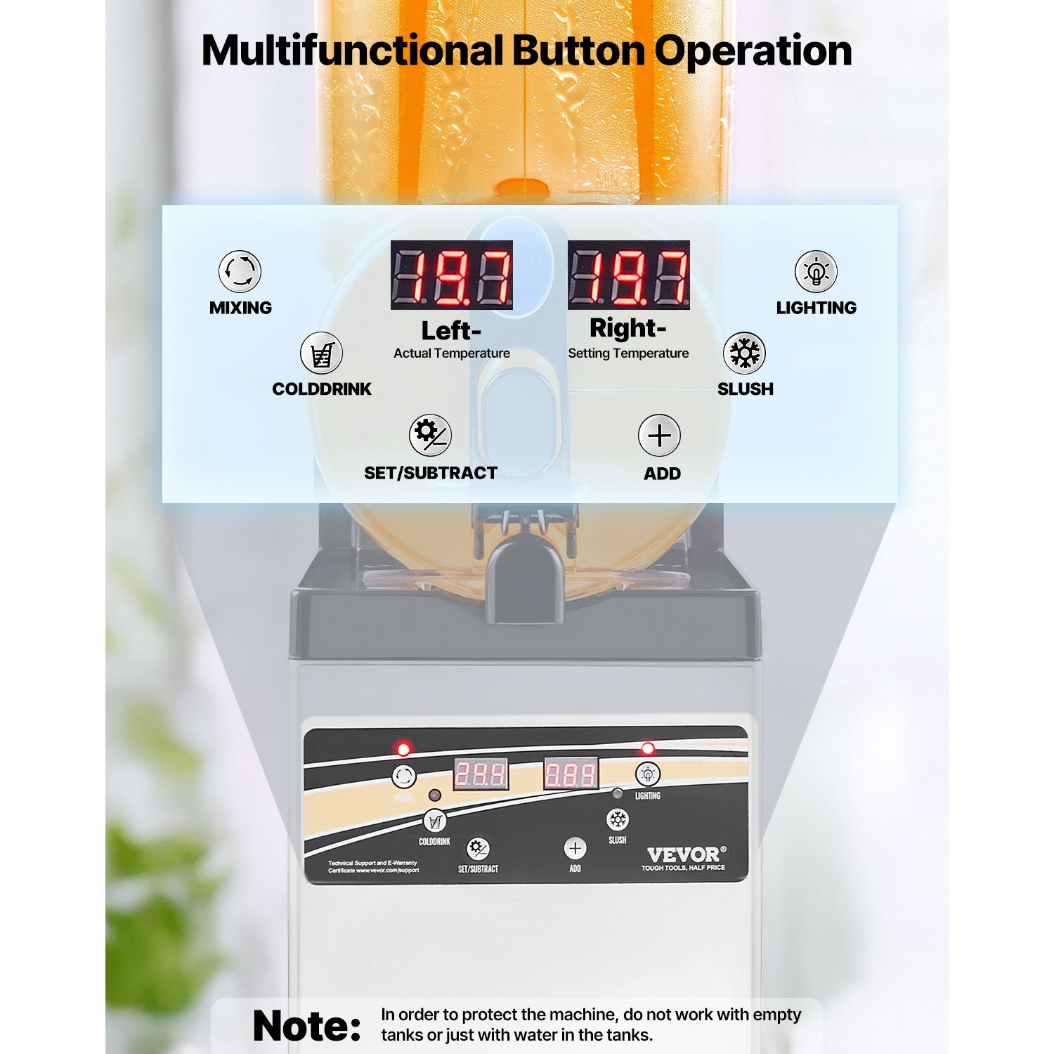 VEVOR 15L Commercial Frozen Drink Maker, Single Tank Slushy Machine, 60 Cups Stainless Steel Margarita Smoothie Frozen Drink Machine, Slushie Maker