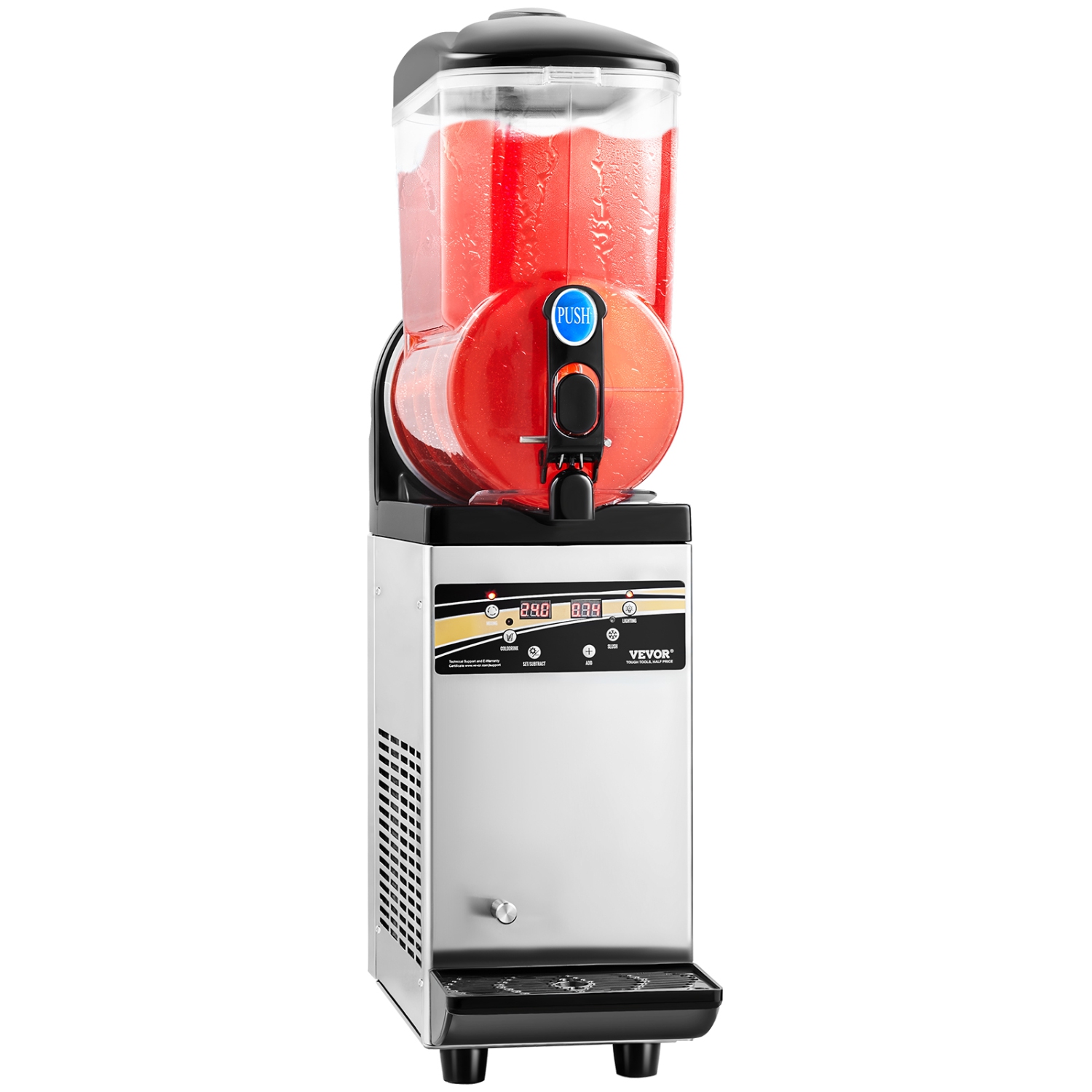 VEVOR 15L Commercial Frozen Drink Maker, Single Tank Slushy Machine, 60 Cups Stainless Steel Margarita Smoothie Frozen Drink Machine, Slushie Maker