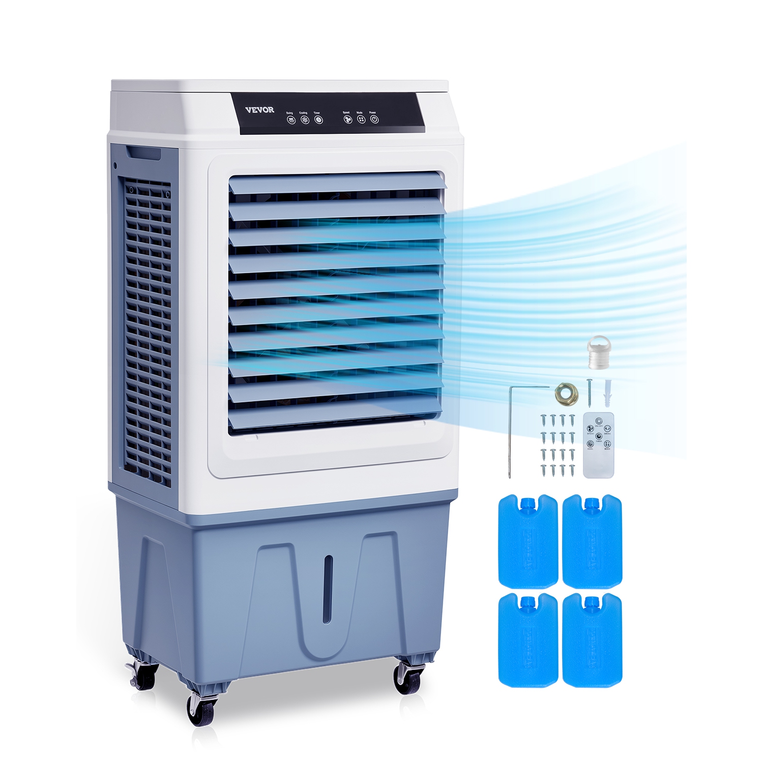 VEVOR 3100 CFM Evaporative Air Cooler, with 9 Gallon Water Tank Swamp Cooler, Portable Cooling Fan with Remote Control, 12H Timer, 4 Ice Boxes, Quiet