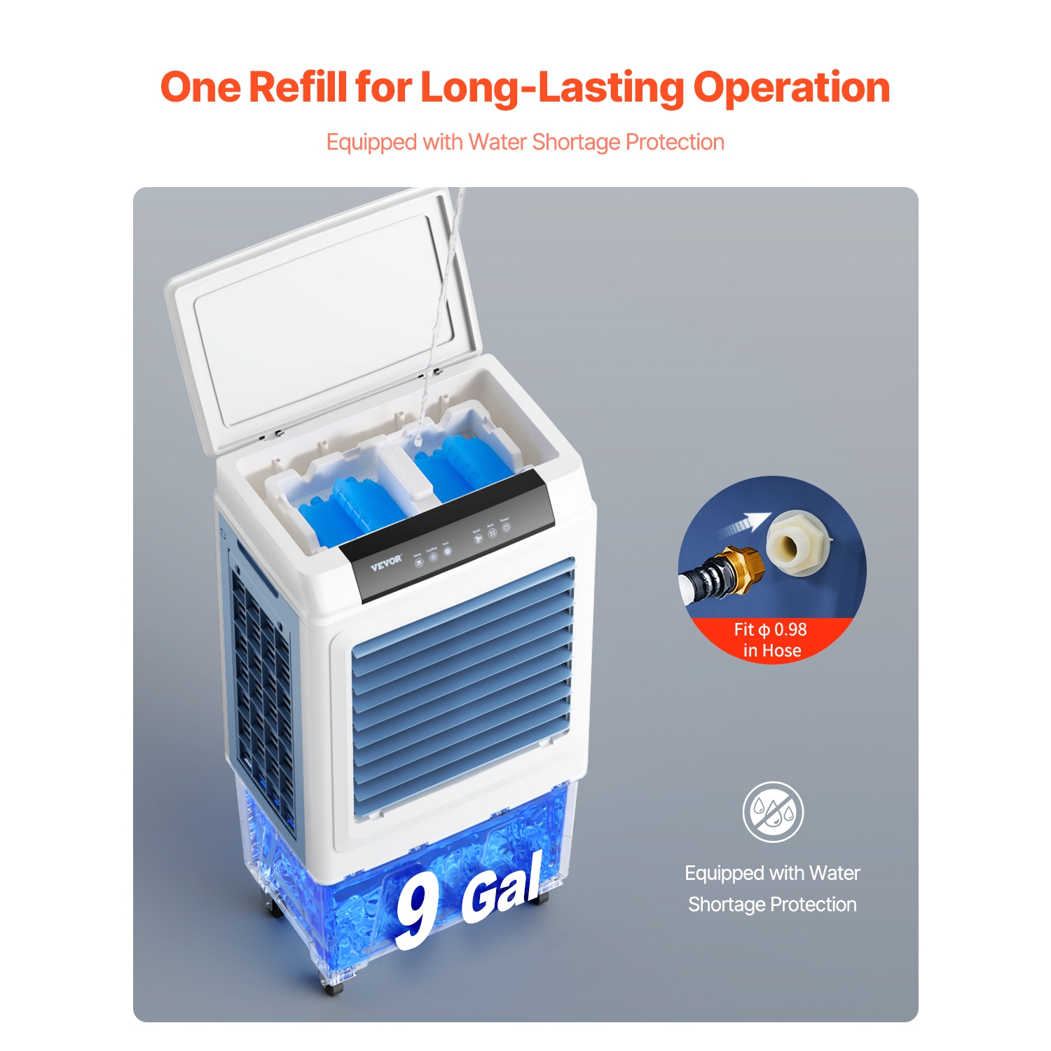 VEVOR 3100 CFM Evaporative Air Cooler, with 9 Gallon Water Tank Swamp Cooler, Portable Cooling Fan with Remote Control, 12H Timer, 4 Ice Boxes, Quiet