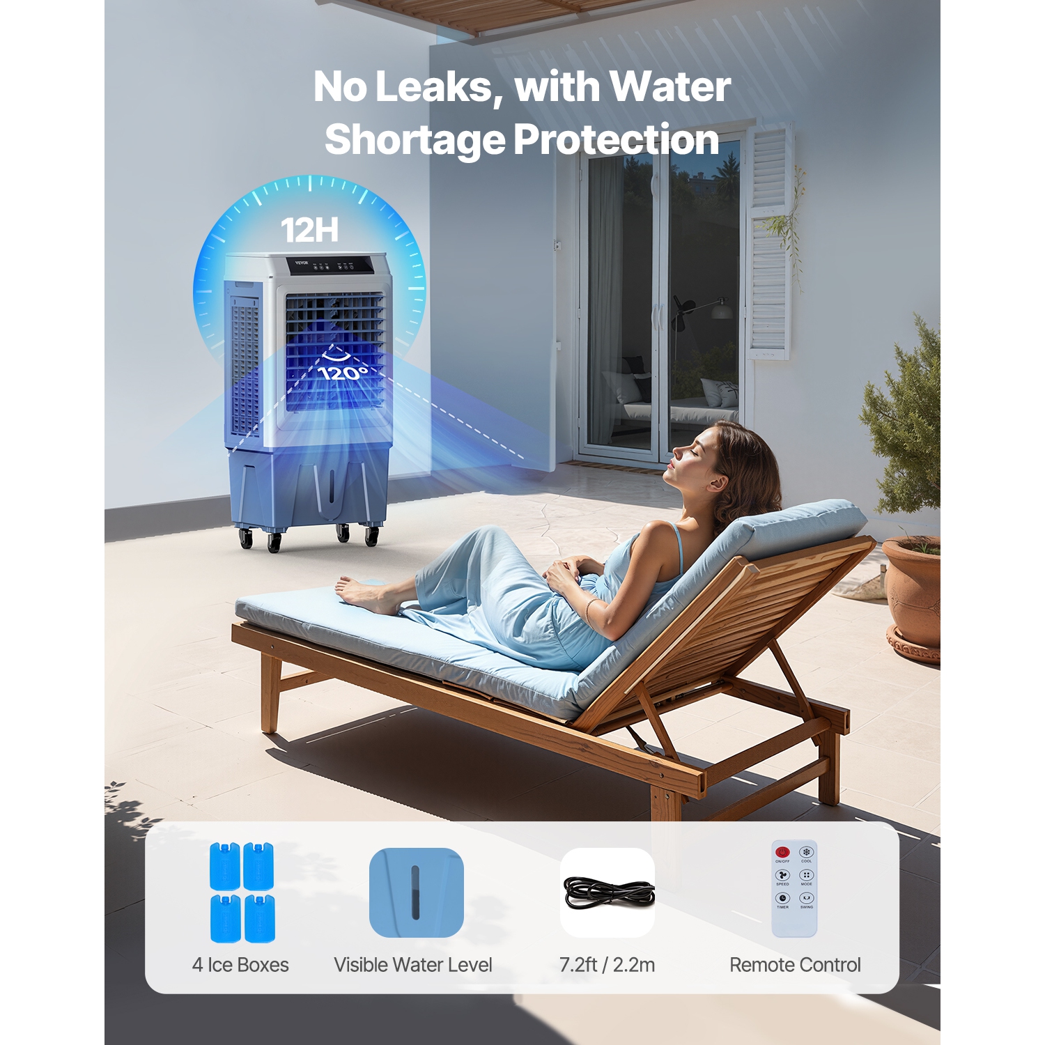 VEVOR 3100 CFM Evaporative Air Cooler, with 9 Gallon Water Tank Swamp Cooler, Portable Cooling Fan with Remote Control, 12H Timer, 4 Ice Boxes, Quiet