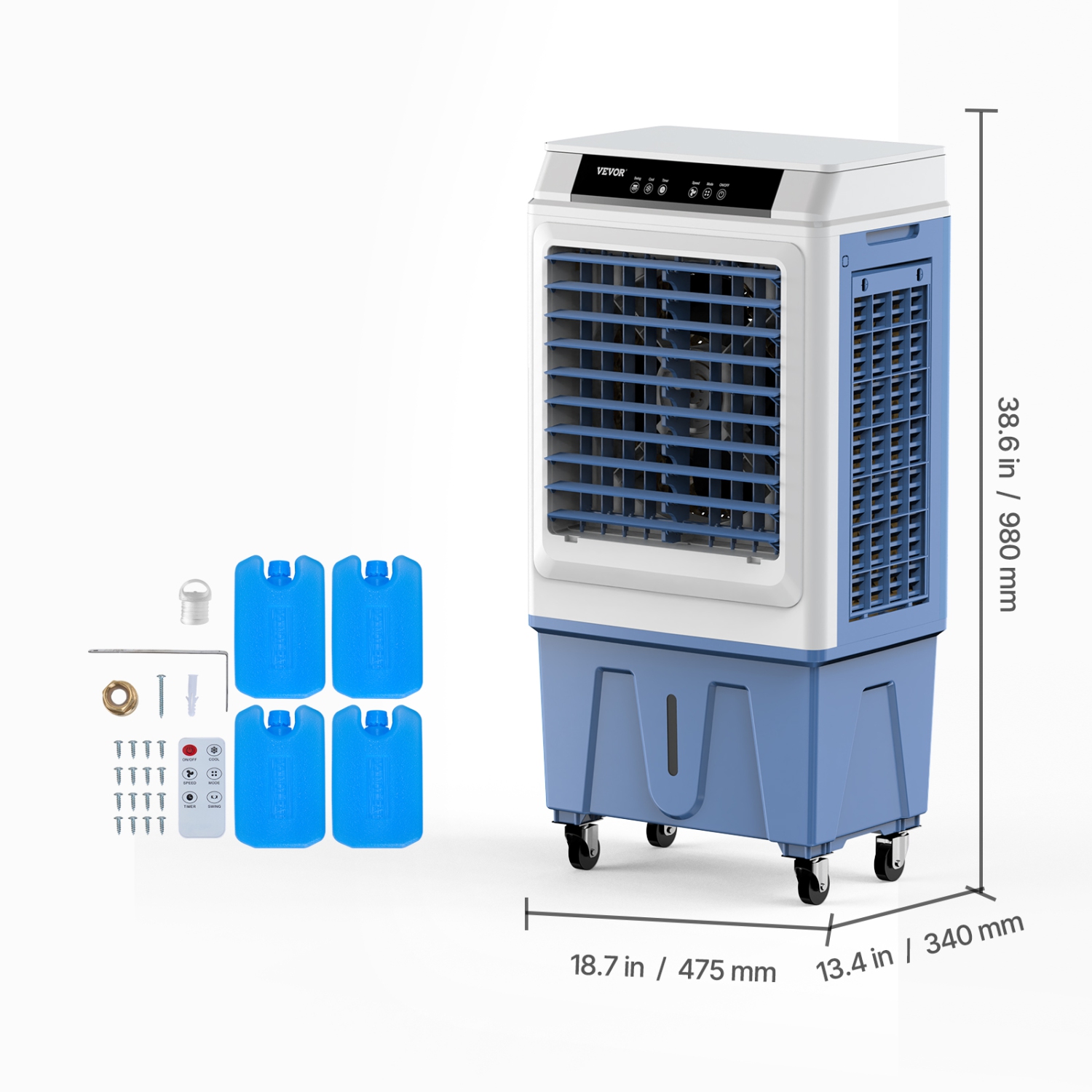 VEVOR 3100 CFM Evaporative Air Cooler, with 9 Gallon Water Tank Swamp Cooler, Portable Cooling Fan with Remote Control, 12H Timer, 4 Ice Boxes, Quiet