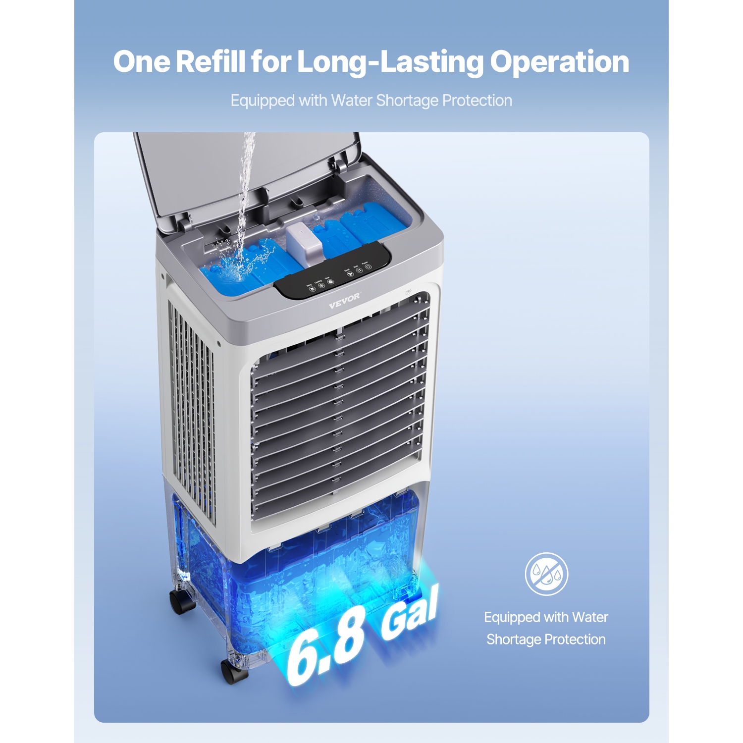 VEVOR 1800 CFM Evaporative Air Cooler, with 6.8 Gallon Water Tank Swamp Cooler, Portable Cooling Fan with Remote Control, 12H Timer, 4 Ice Boxes,