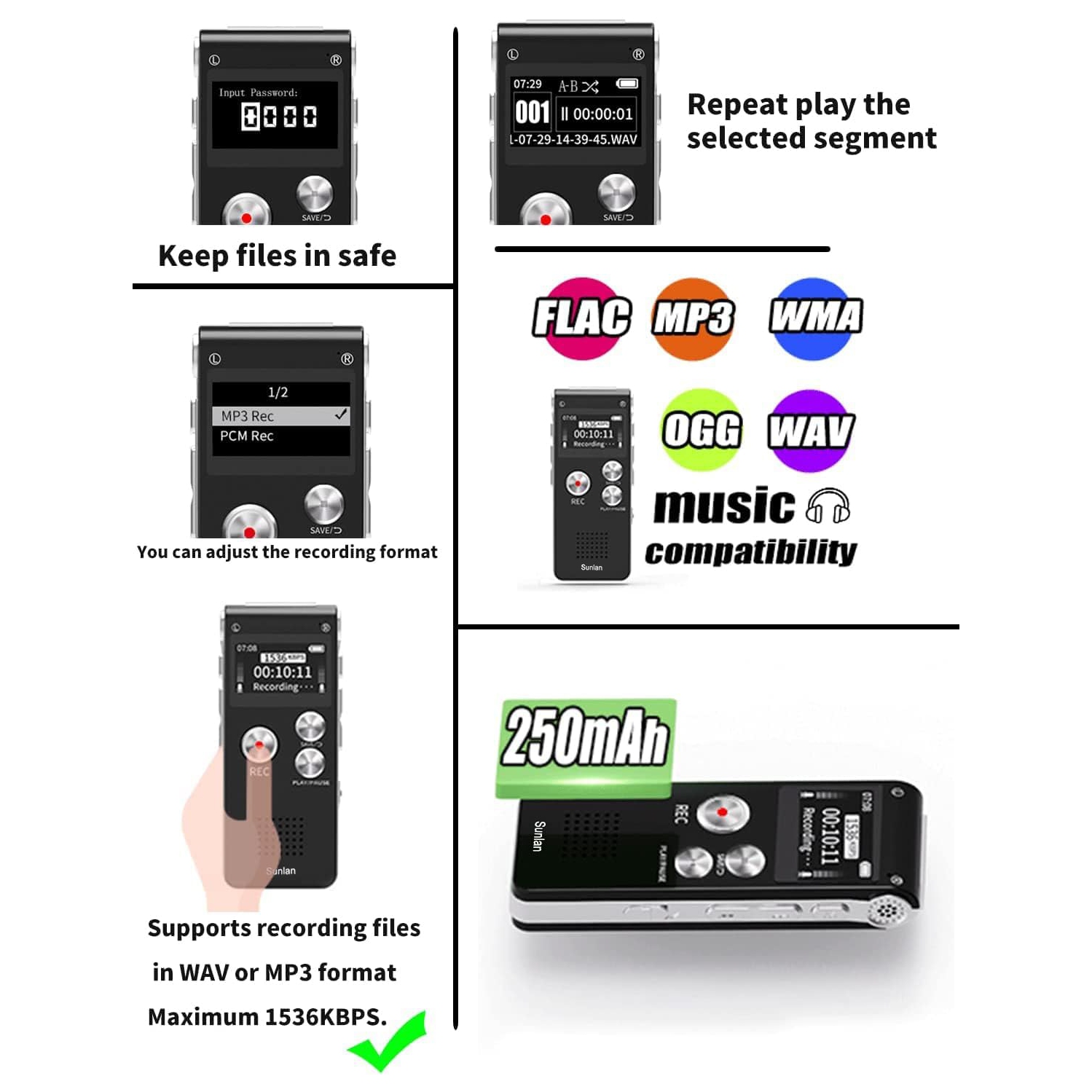 Digital Voice Recorder 16GB Voice Recorder with Playback for Lectures - USB Rechargeable Dictaphone Upgraded