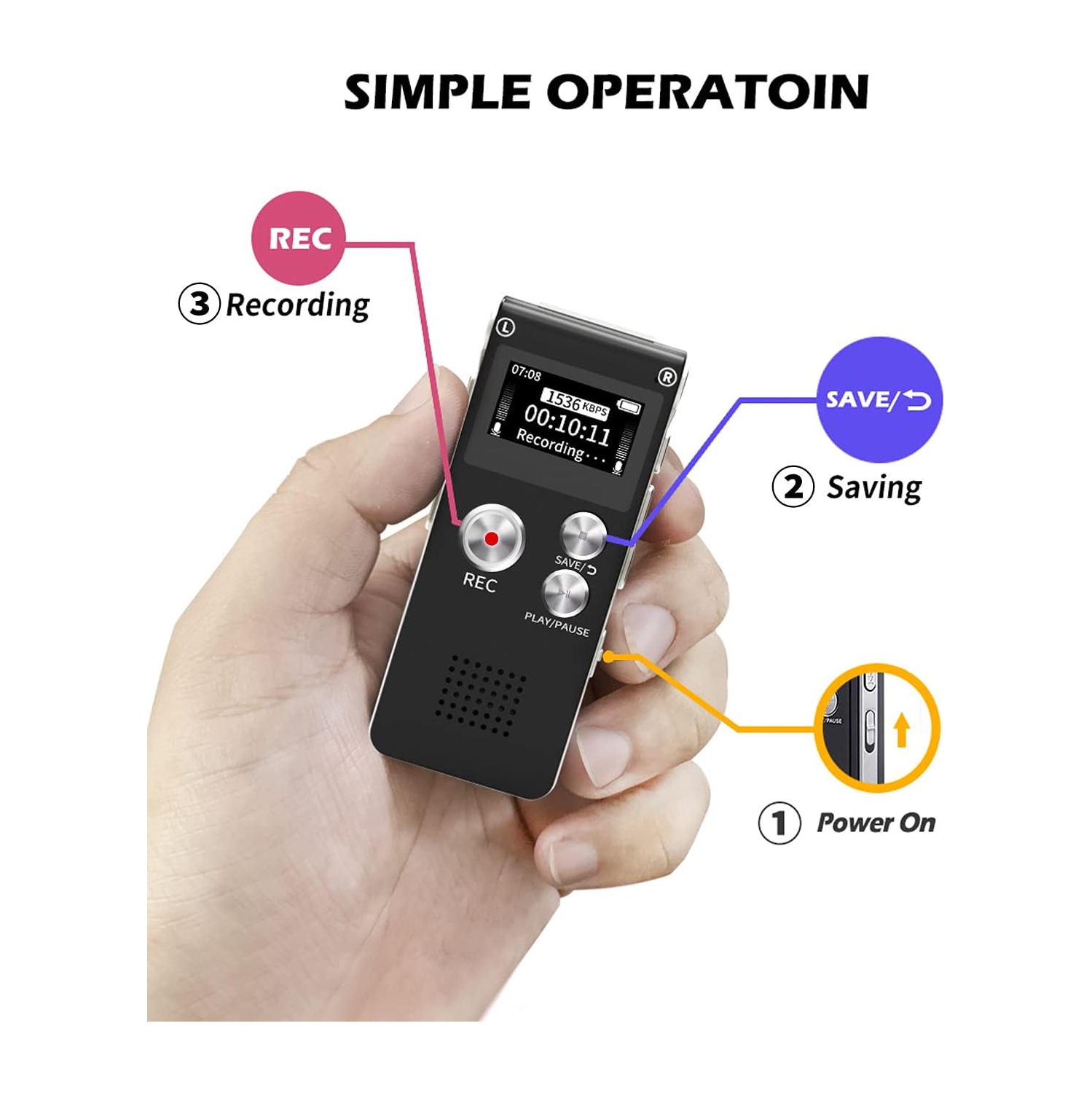 Digital Voice Recorder 16GB Voice Recorder with Playback for Lectures - USB Rechargeable Dictaphone Upgraded