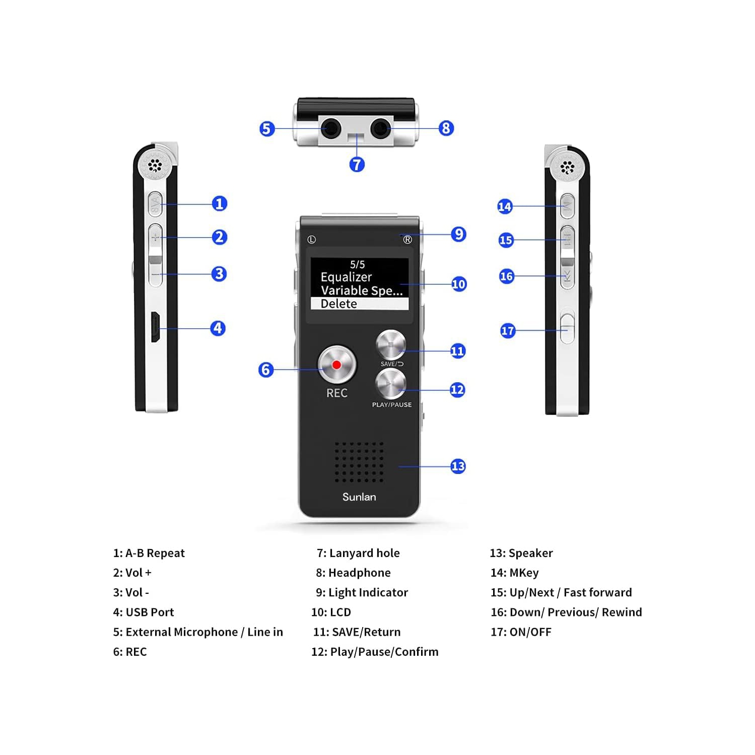 Digital Voice Recorder 16GB Voice Recorder with Playback for Lectures - USB Rechargeable Dictaphone Upgraded