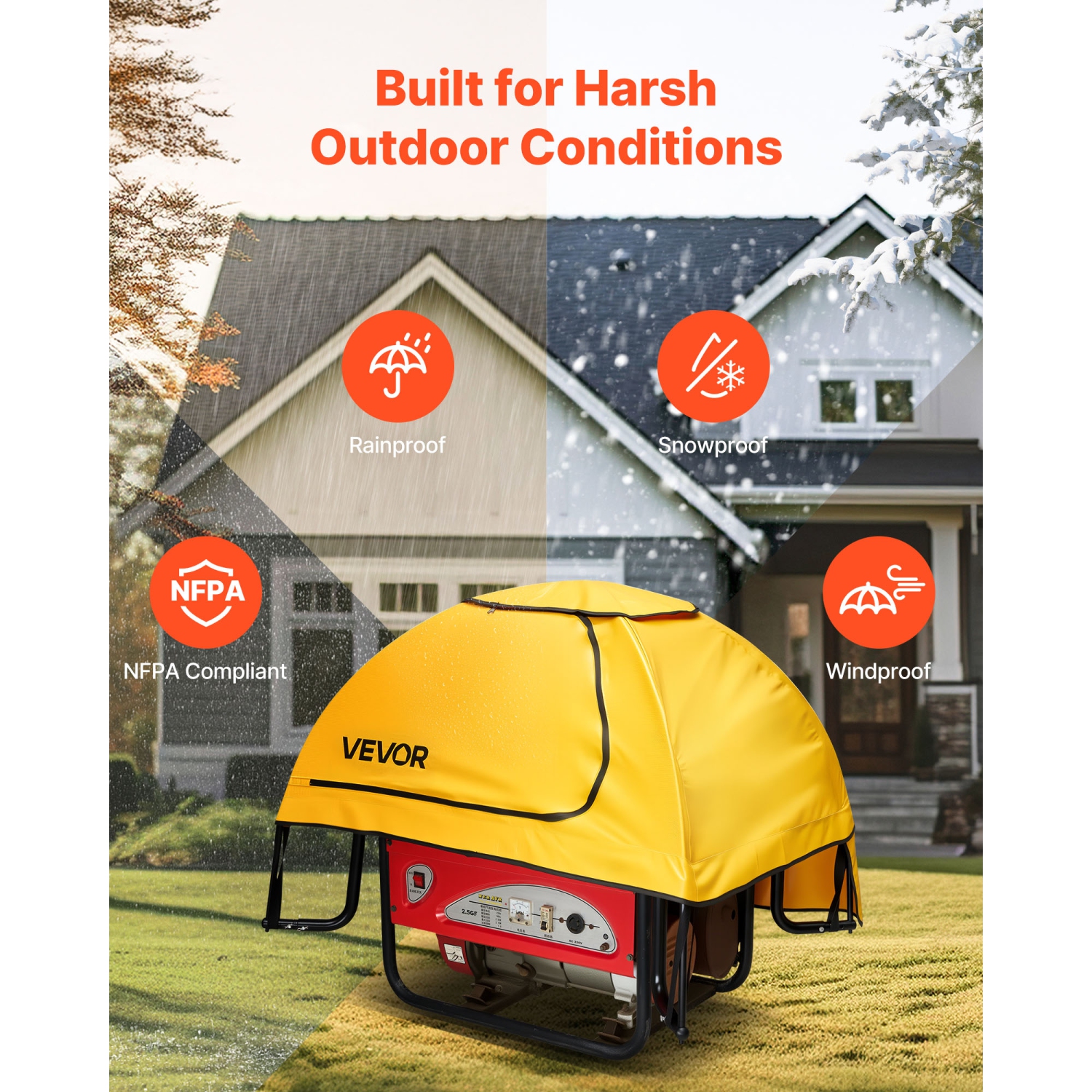 VEVOR 36 x 26 x 26 Inch Generator Cover, Waterproof Universal Generator Cover for Most Generators 70-108 Inch Perimeter, Heavy Duty Thicken Oxford