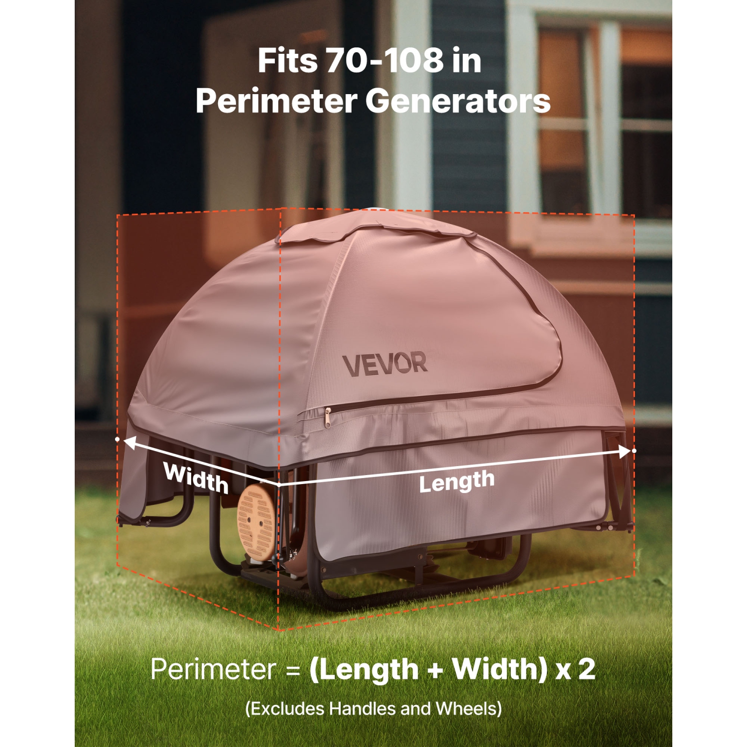 VEVOR 36 x 26 x 26 Inch Generator Cover, Waterproof Universal Generator Cover for Most Generators 70-108 Inches Perimeter, Heavy Duty Thicken Oxford