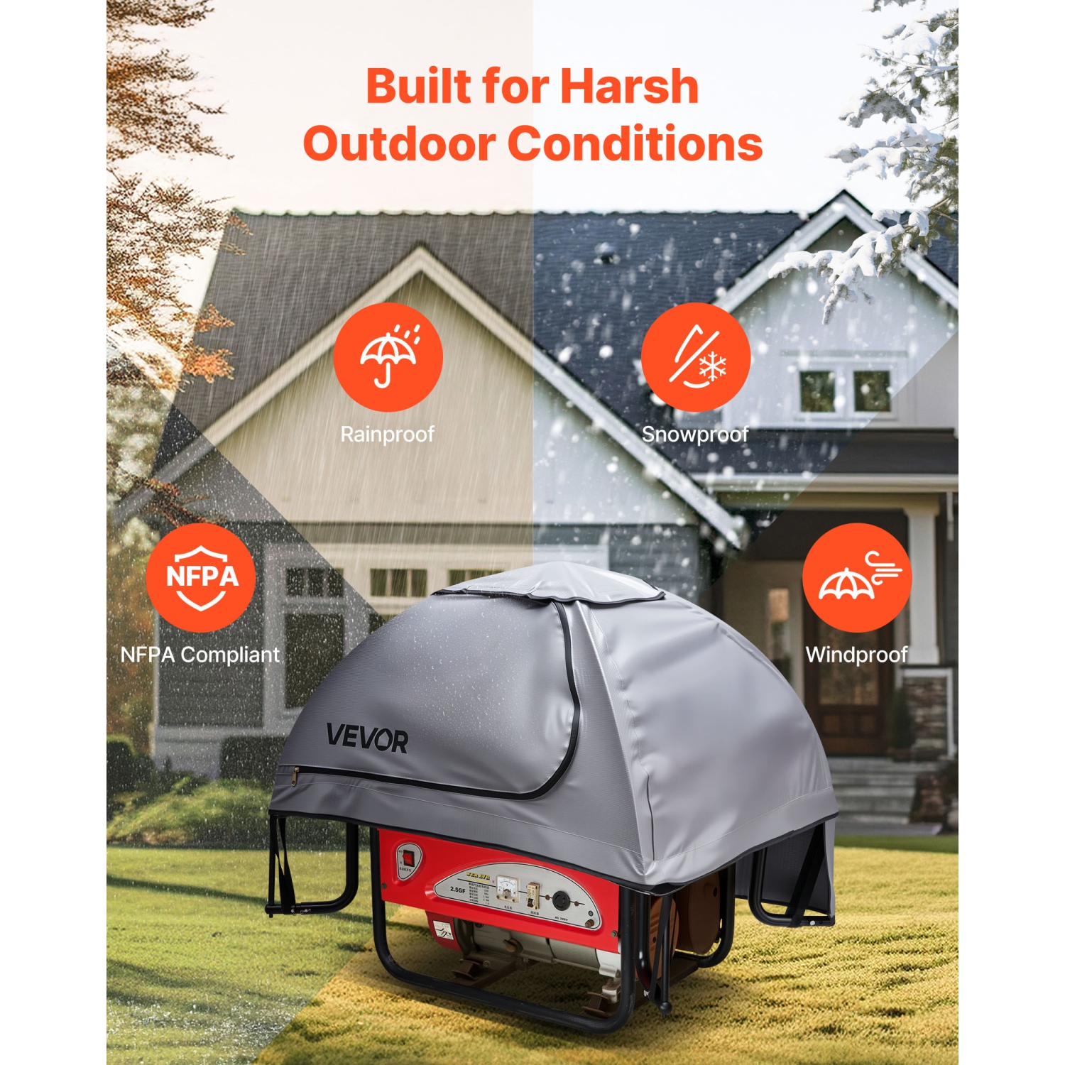 VEVOR 36 x 26 x 26 Inch Generator Cover, Waterproof Universal Generator Cover for Most Generators 70-108 Inches Perimeter, Heavy Duty Thicken Oxford