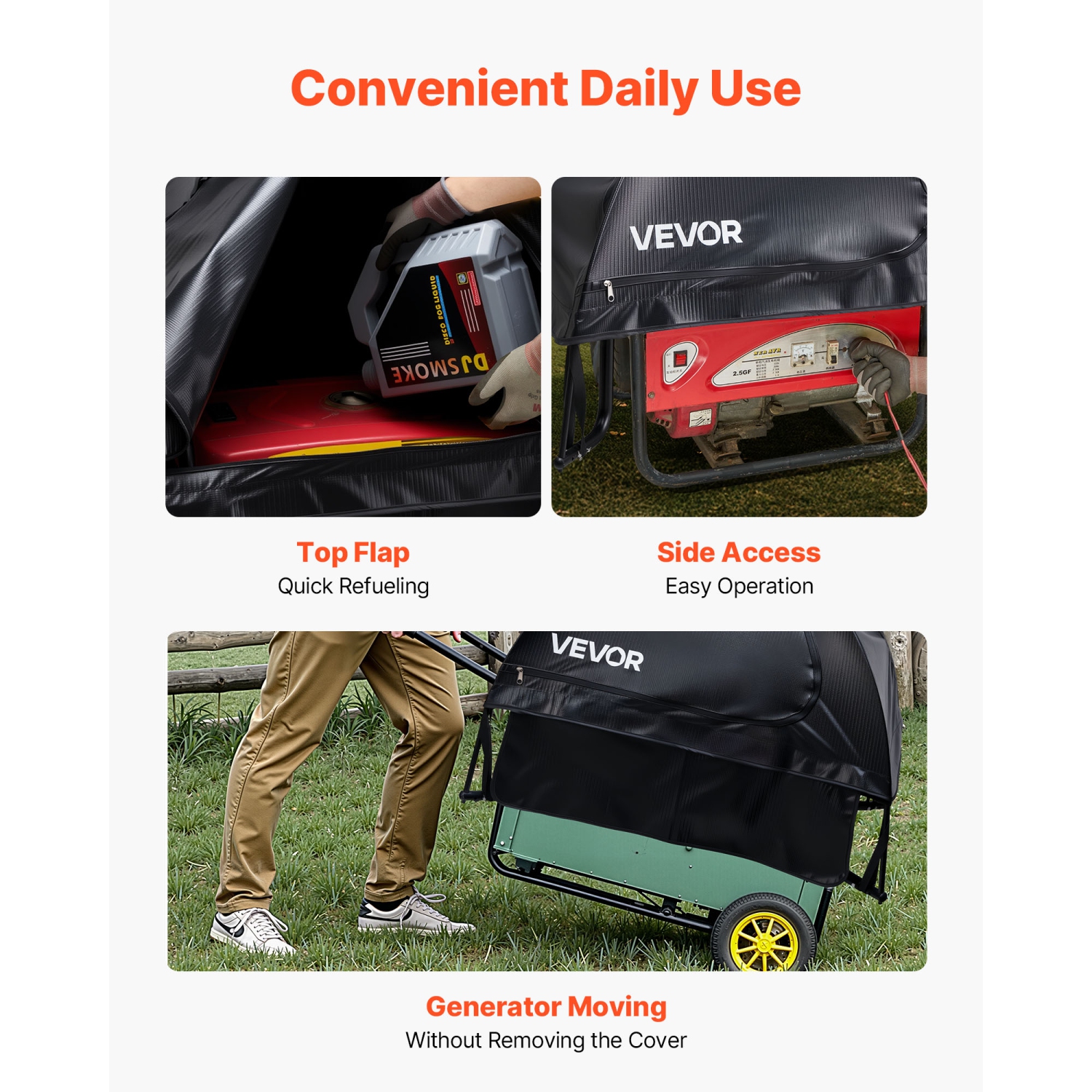 Housse de génératrice VEVOR 36 x 26 x 26&nbsp;po, housse universelle étanche pour génératrice pour périmètre de 70-108&nbsp;po, tissu Oxford épais