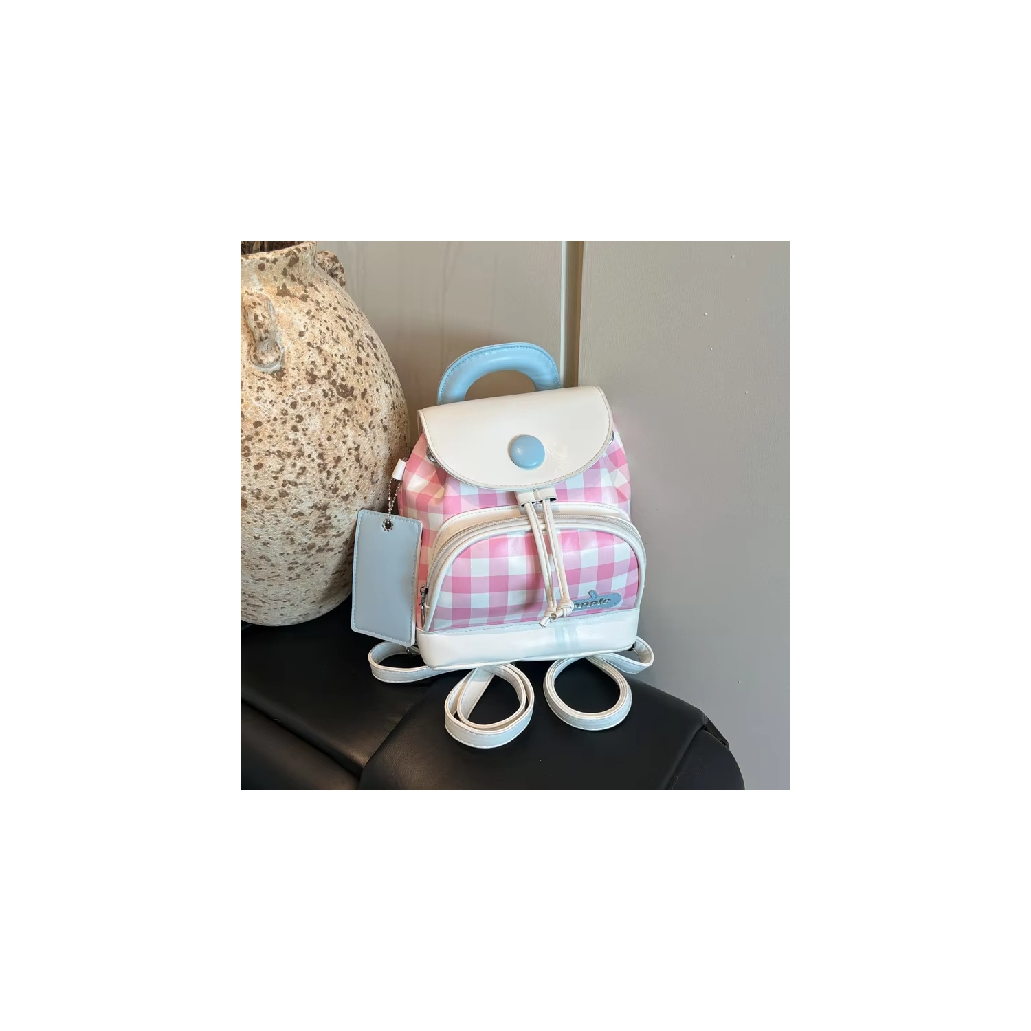 Cute girl student backpack 2025 Spring New contrasting color checkered backpack, high-end texture and fashionable women's bag - Pink