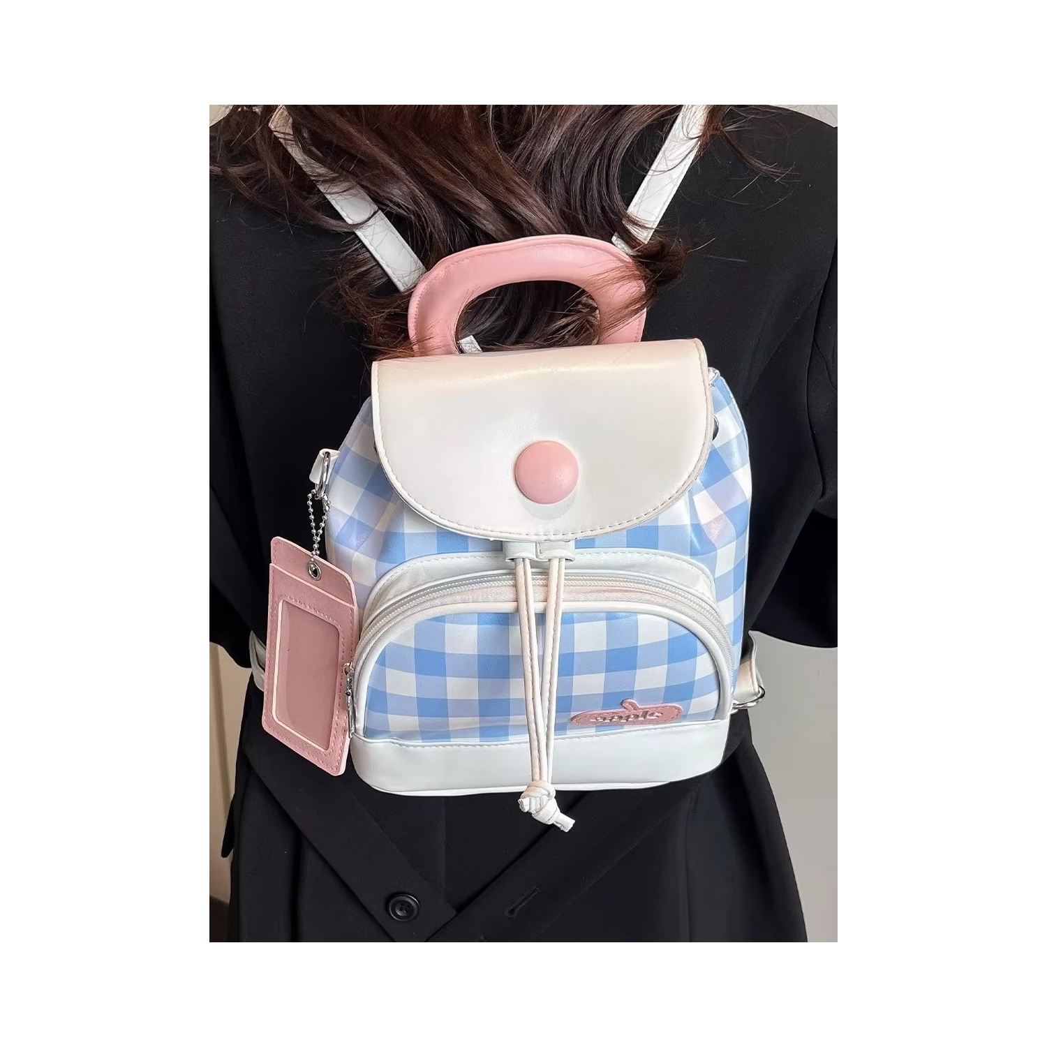 Cute girl student backpack 2025 Spring New contrasting color checkered backpack, high-end texture and fashionable women's bag - Pink