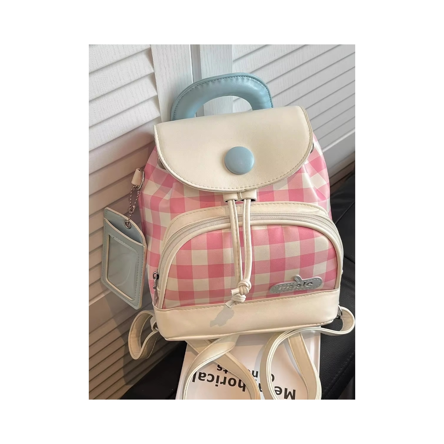 Cute girl student backpack 2025 Spring New contrasting color checkered backpack, high-end texture and fashionable women's bag - Pink