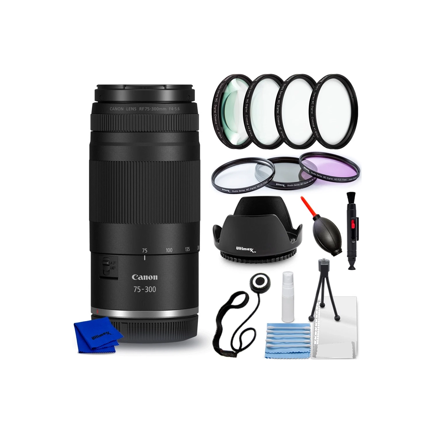Canon RF 75-300mm f/4-5.6 Lens 7155C002 - 9PC Accessory Bundle