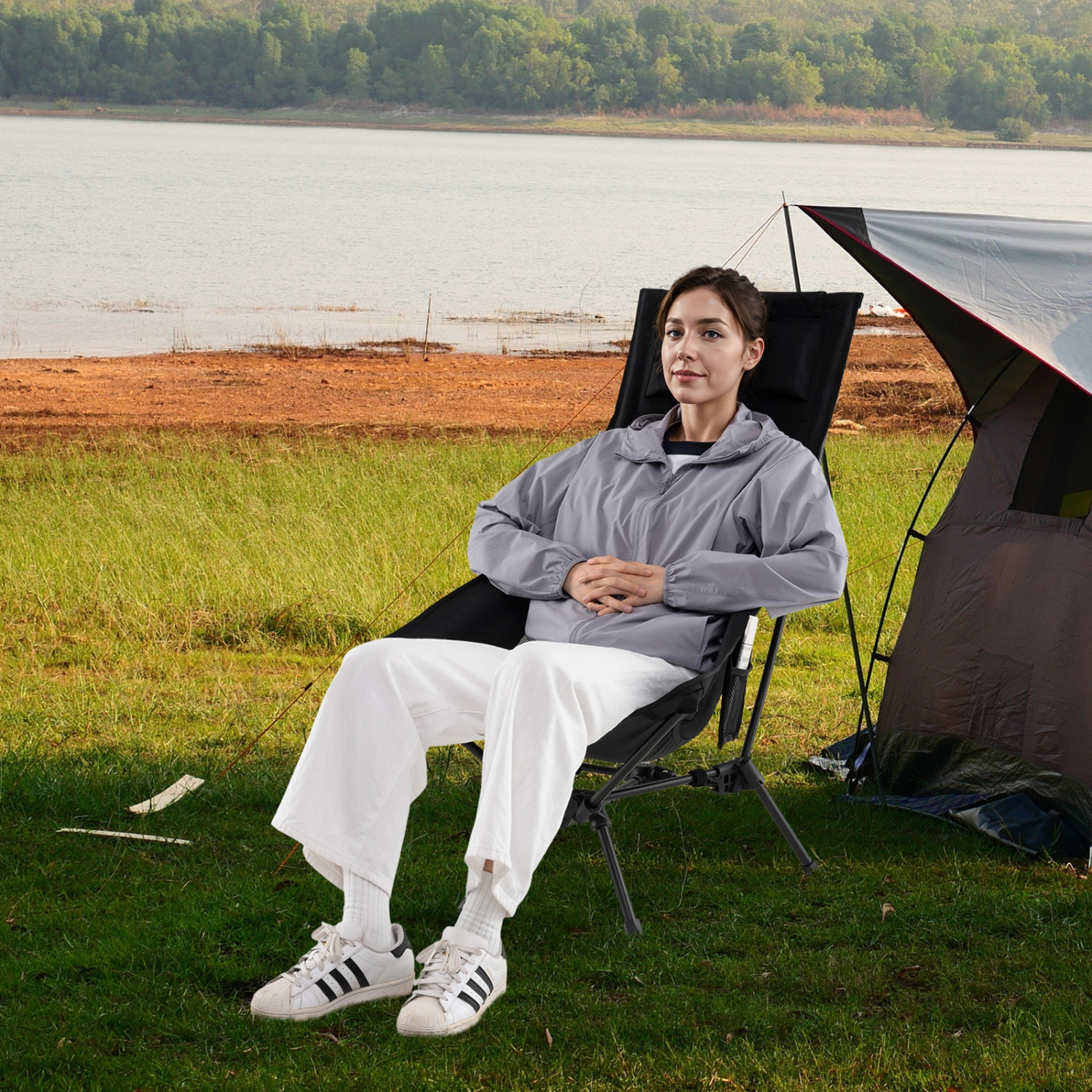 Gymax Ultra-Lightweight Camping Chair Portable Lawn Chair w/Triangular Aluminum Frame