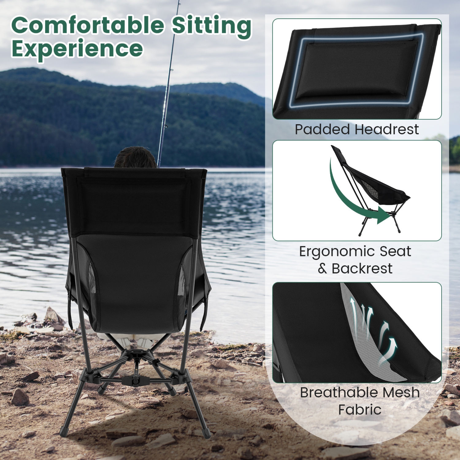 Gymax Ultra-Lightweight Camping Chair Portable Lawn Chair w/Triangular Aluminum Frame