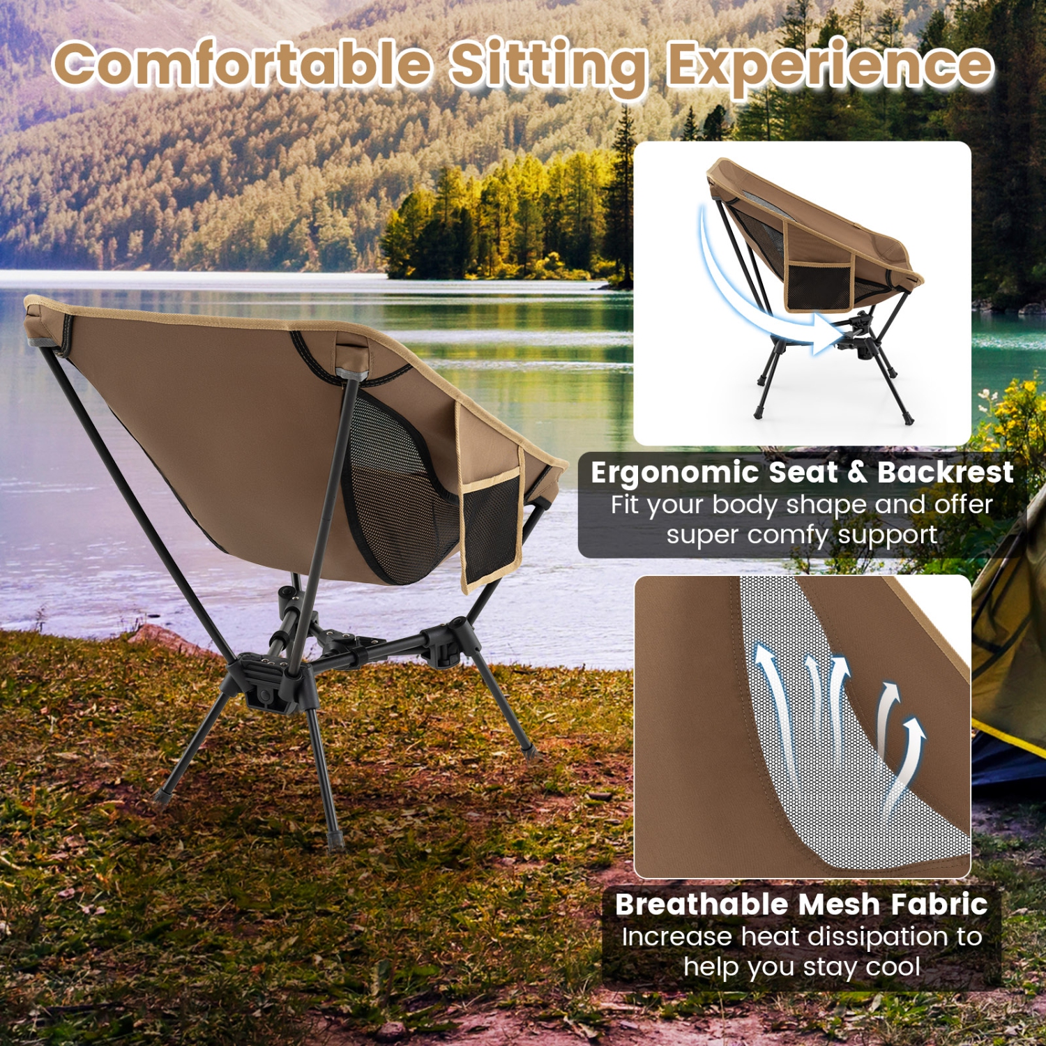 Gymax Ultra-Lightweight Camping Chair Portable Lawn Chair w/Triangular Aluminum Frame