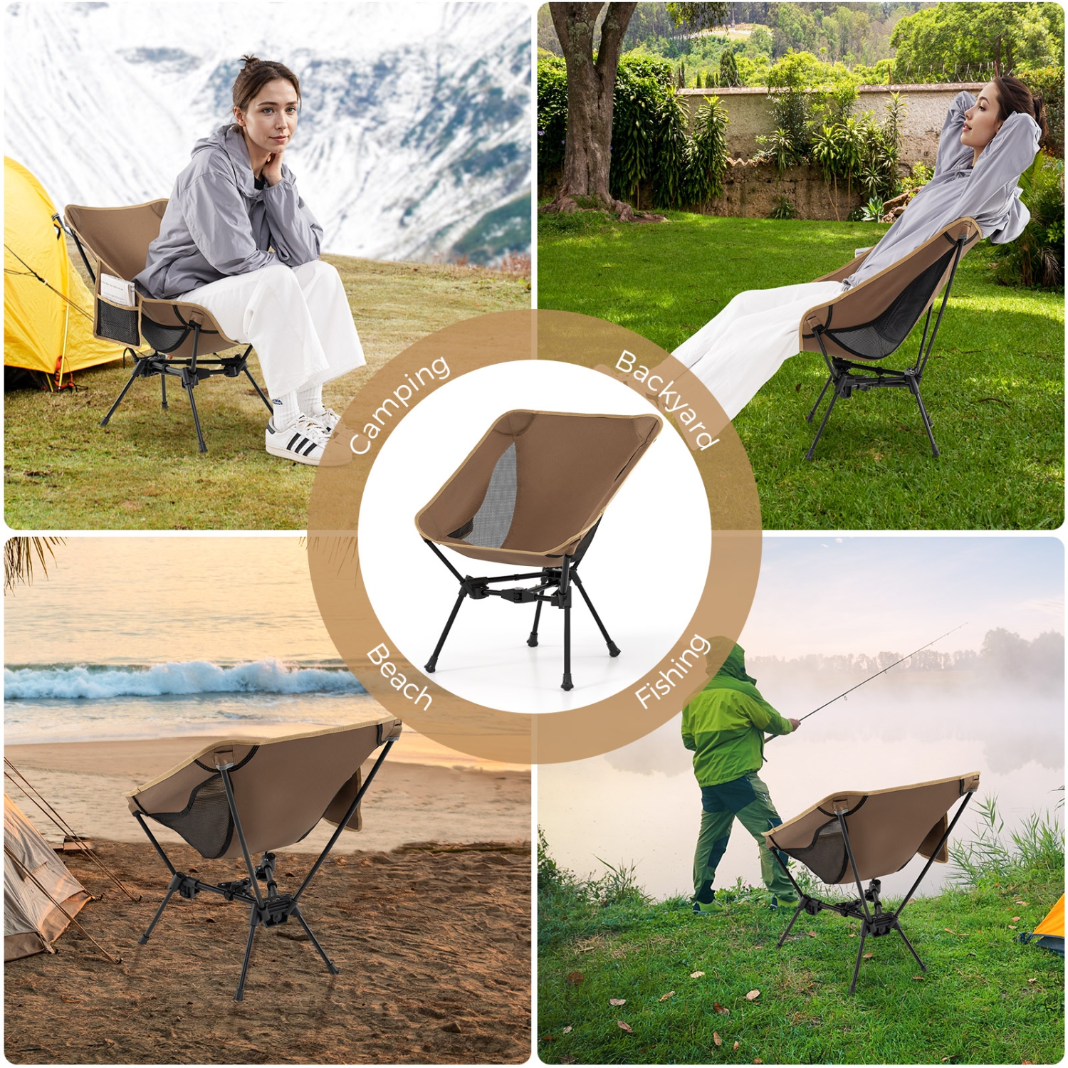 Gymax Ultra-Lightweight Camping Chair Portable Lawn Chair w/Triangular Aluminum Frame