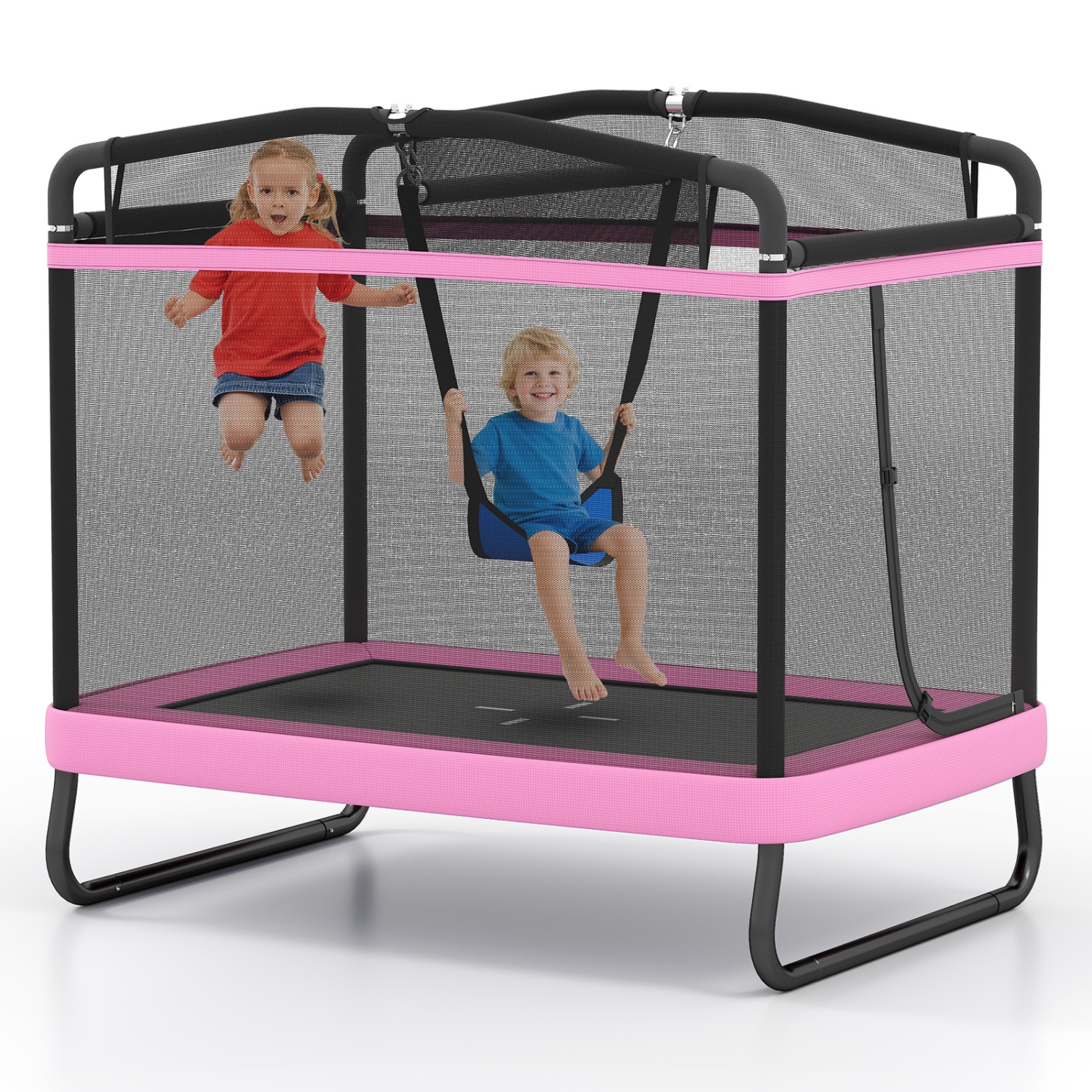Gymax 6 FT Kids Trampoline w/Swing & Horizontal Bar Safety Enclosure Net