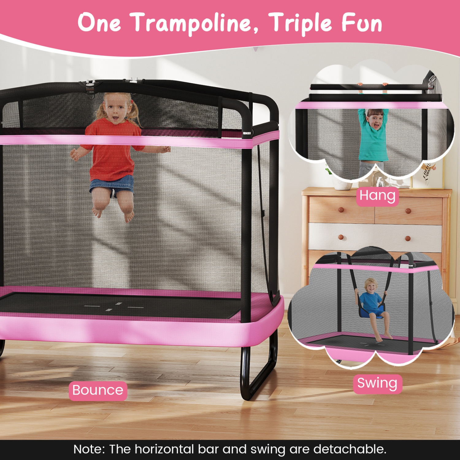 Gymax 6 FT Kids Trampoline w/Swing & Horizontal Bar Safety Enclosure Net