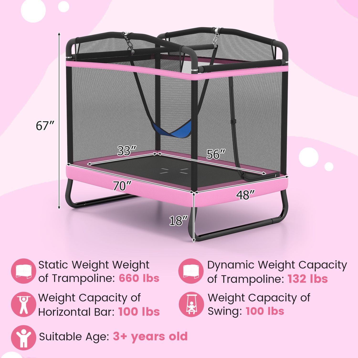 Gymax 6 FT Kids Trampoline w/Swing & Horizontal Bar Safety Enclosure Net