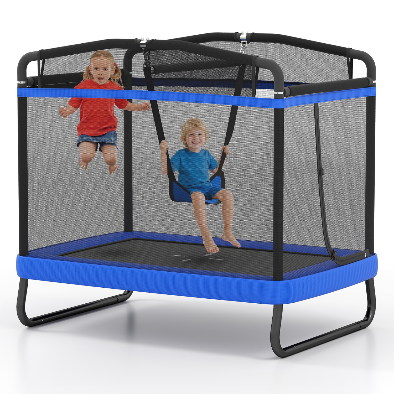 Gymax 6 FT Kids Trampoline w/Swing & Horizontal Bar Safety Enclosure Net