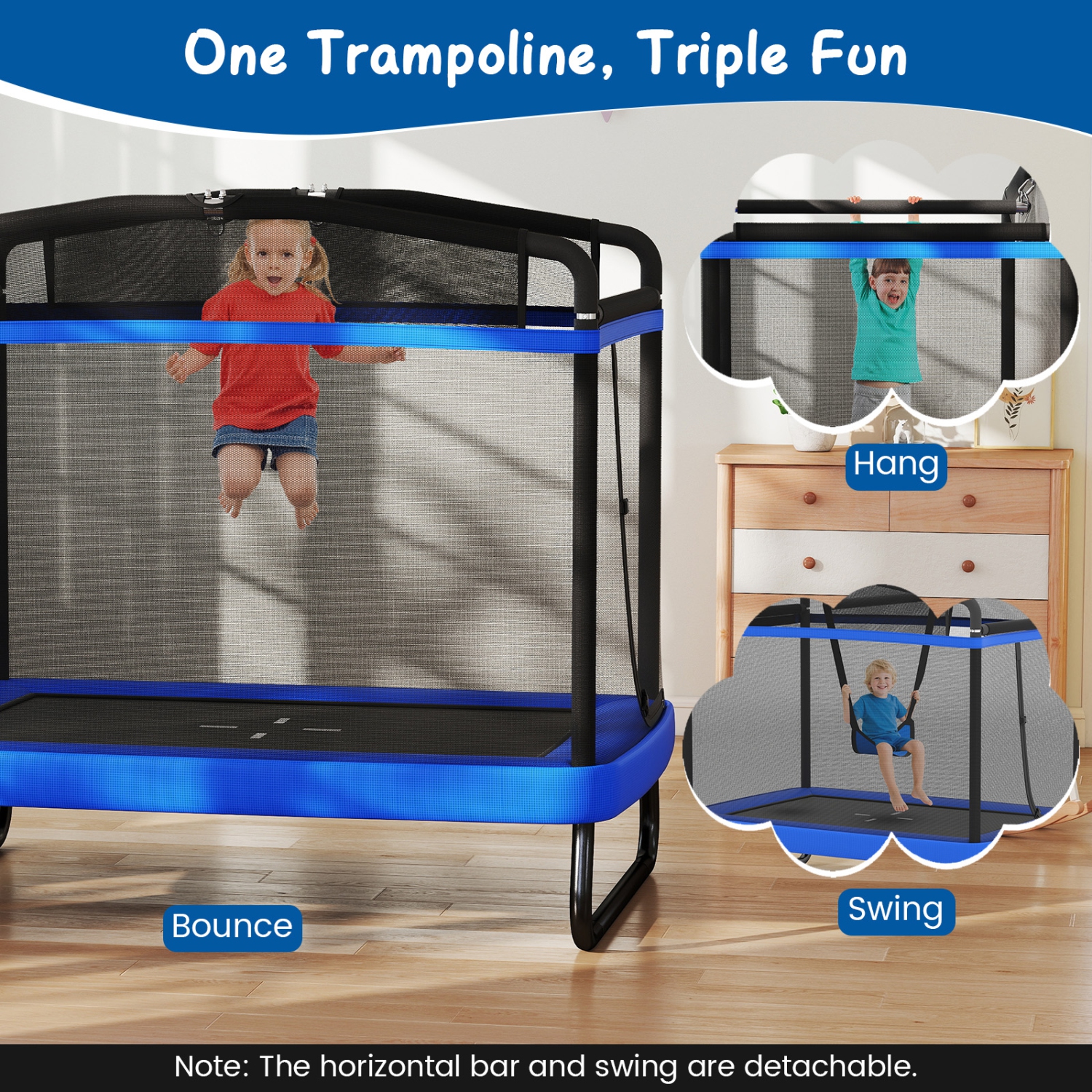 Gymax 6 FT Kids Trampoline w/Swing & Horizontal Bar Safety Enclosure Net