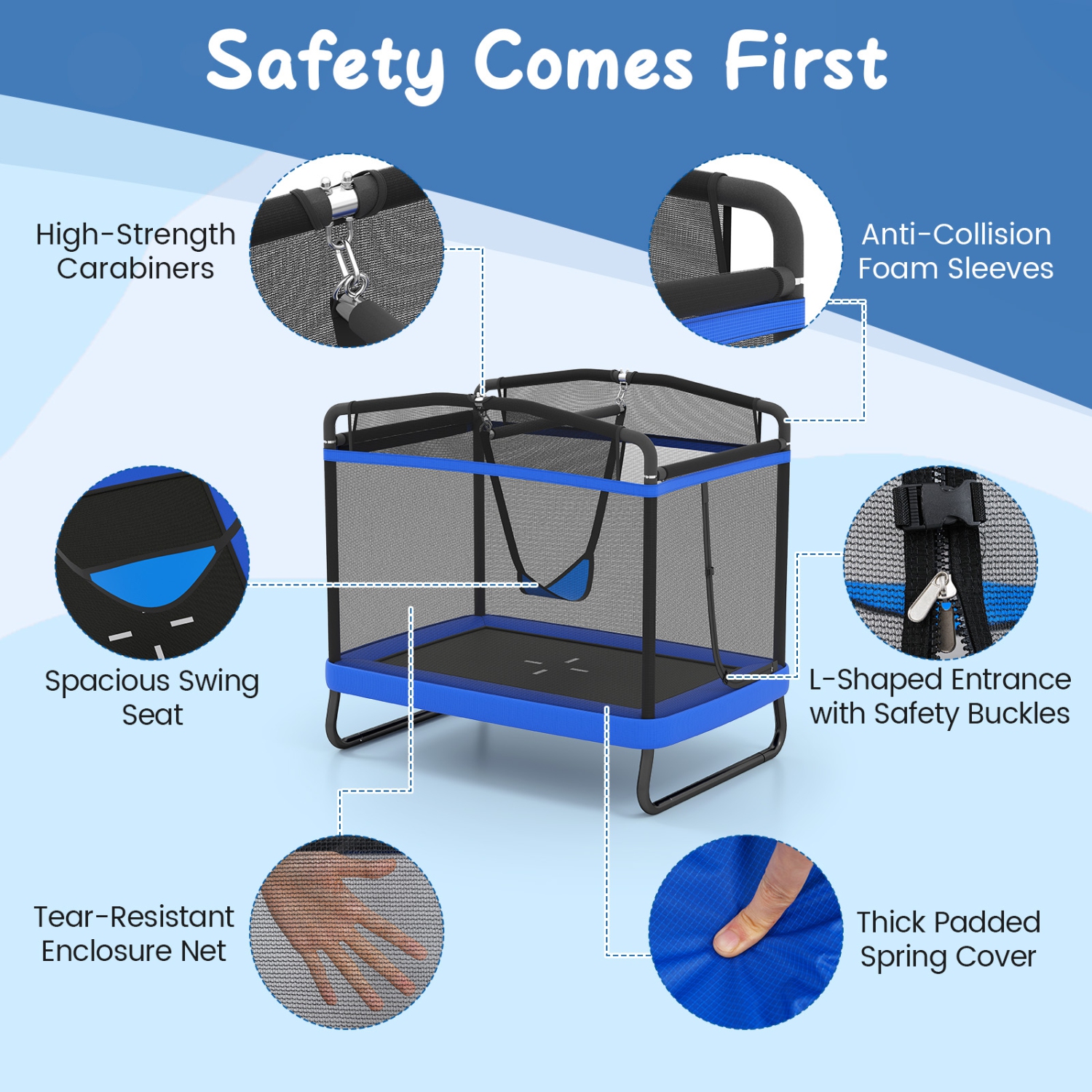 Gymax 6 FT Kids Trampoline w/Swing & Horizontal Bar Safety Enclosure Net