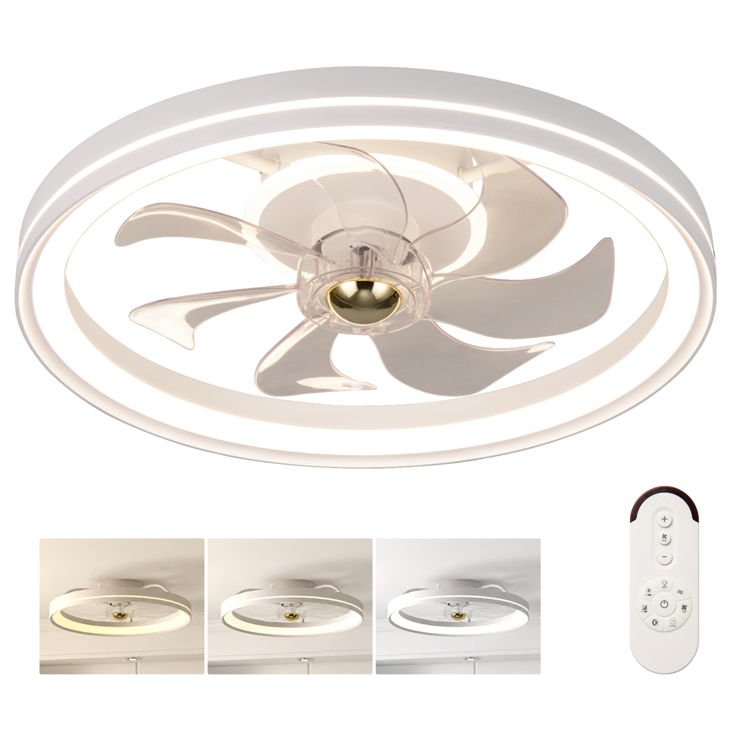 Gymax 3000-6500K Dimmable Modern Flush Mount LED Fan Light w/ 3 Color Temperature