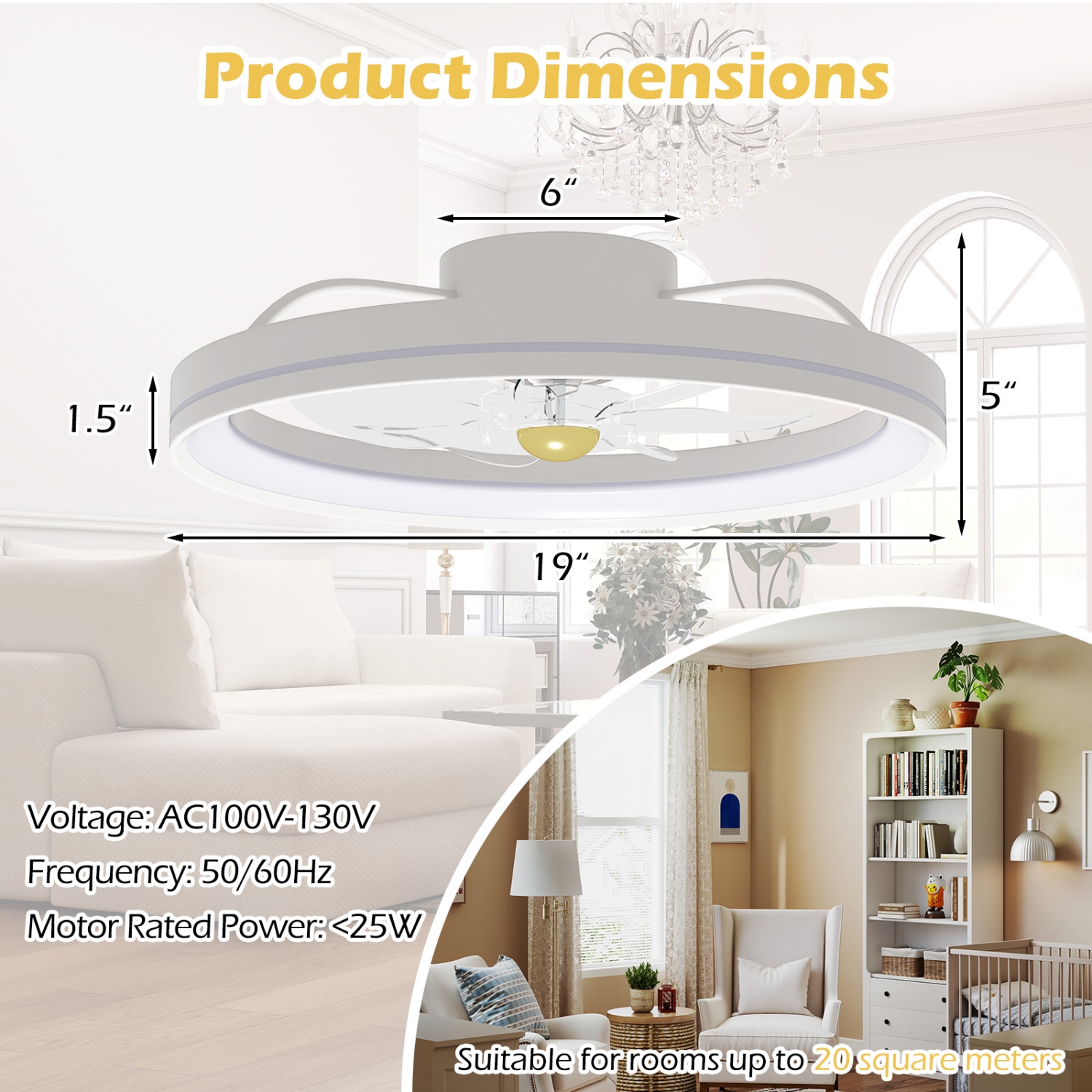 Gymax 3000-6500K Dimmable Modern Flush Mount LED Fan Light w/ 3 Color Temperature