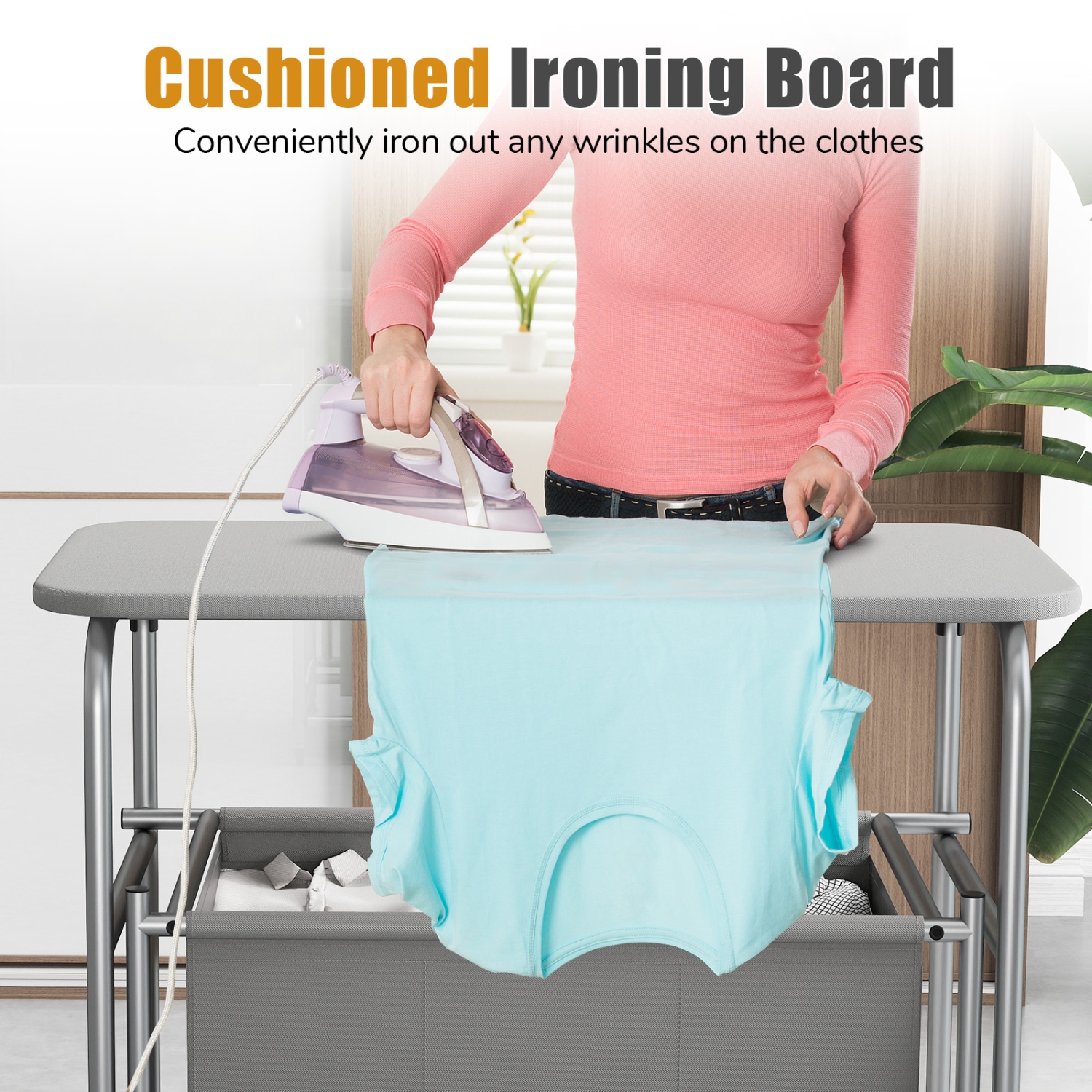 Gymax 3-Section Laundry Sorter w/ Foldable Ironing Board w/ 3 Removable Bags