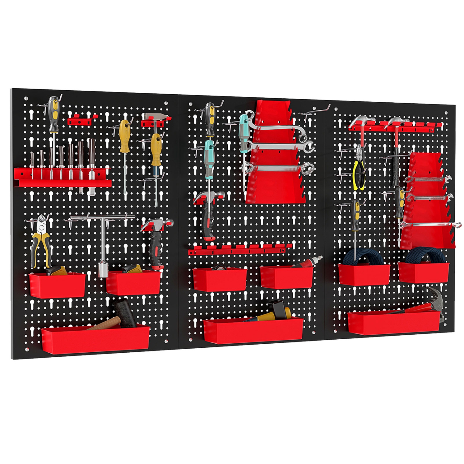 Gymax 9-Bin Parts Rack Organizer Pegboard Wall Organizer w/ Hammer Racks Tool Holders