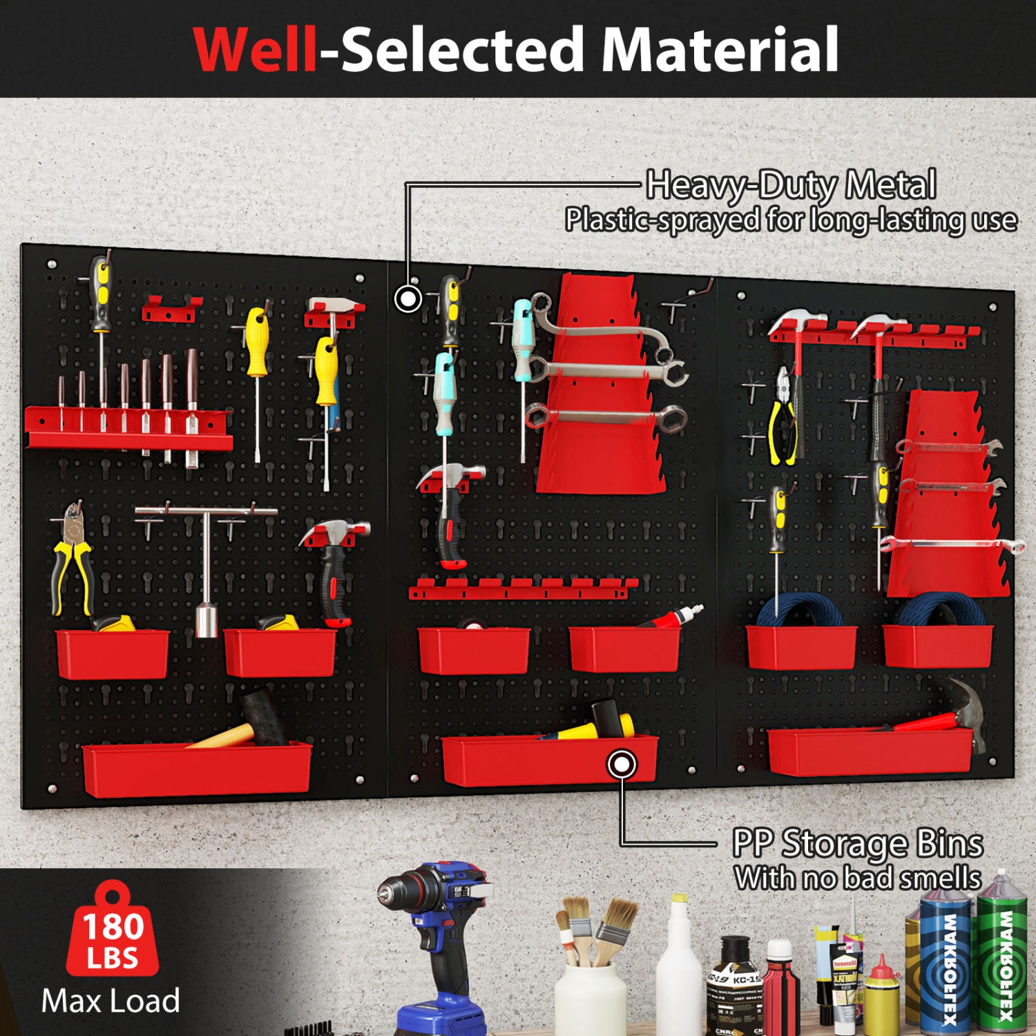 Gymax 9-Bin Parts Rack Organizer Pegboard Wall Organizer w/ Hammer Racks Tool Holders