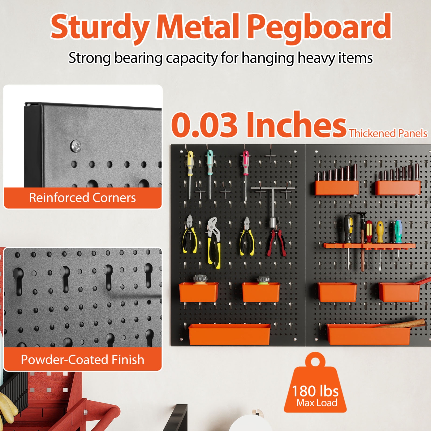 Gymax Pegboard Wall Organizer 9-Bin Parts Rack Organizer w/ Hammer Racks Tool Holders
