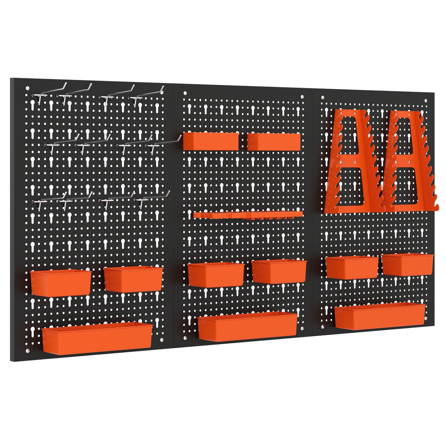 Gymax Pegboard Wall Organizer 9-Bin Parts Rack Organizer w/ Hammer Racks Tool Holders