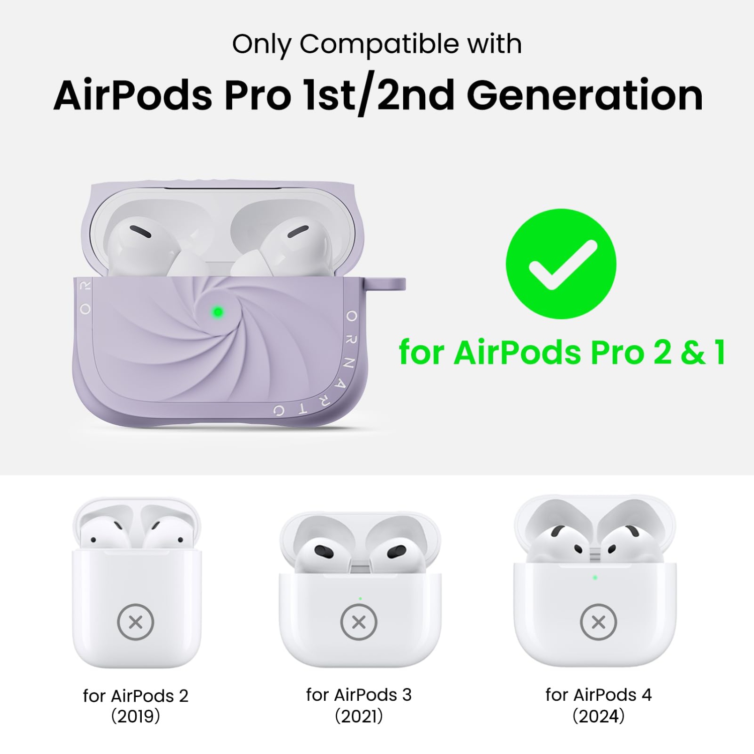 Étui Vortuxe d'OrnARTO pour AirPods Pro 2 et 1 – 2X MIL-STD Protection contre les chutes, étui antichoc en silicone liquide avec mousqueton, étui